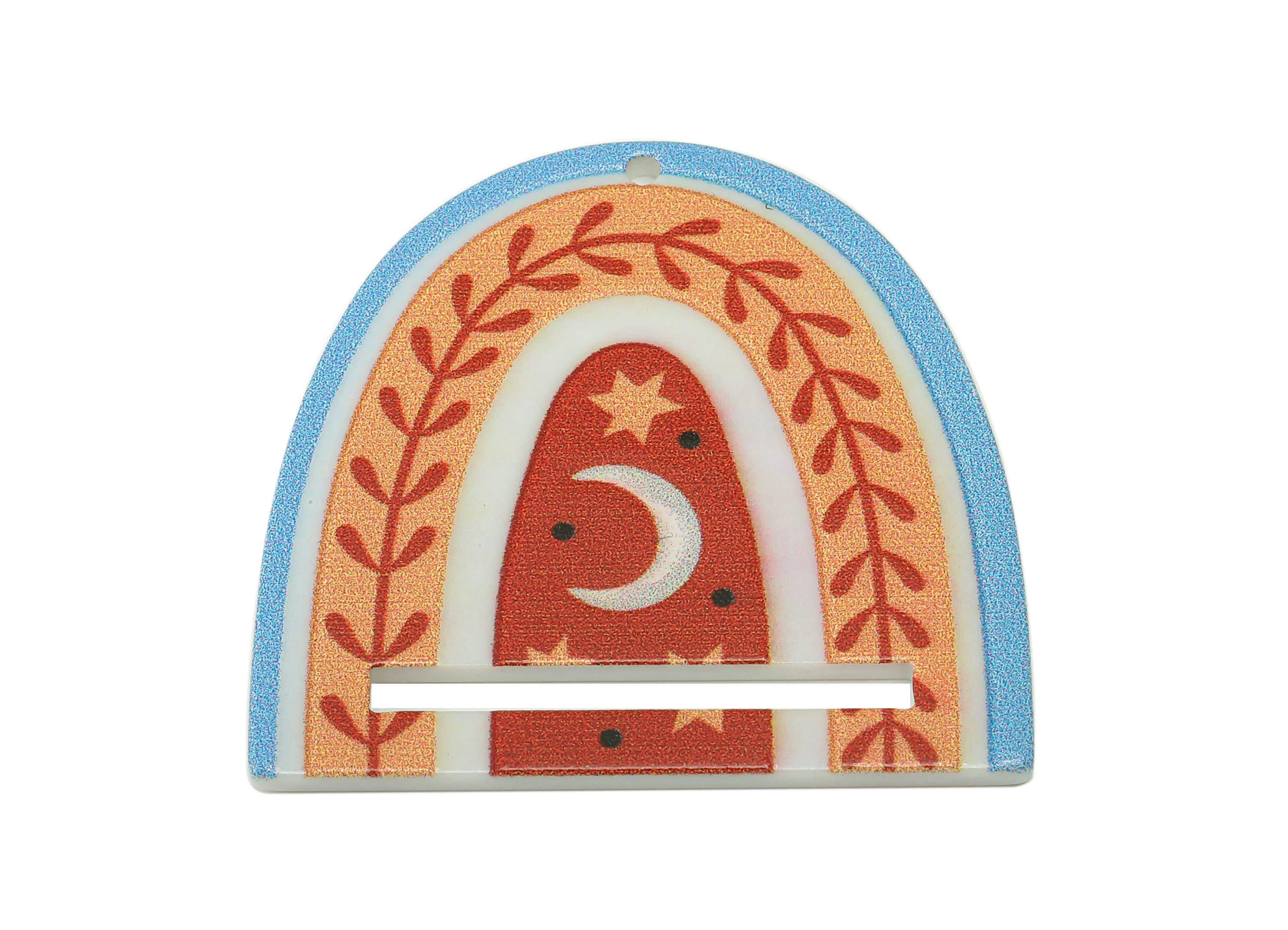 Acrylic Rainbow Crescent Pendant - Acrylic Rainbow Star Earring Charm - Earring Finding - Jewelry Making Supplies -36.62x 37.2x2mm - AC2589D - DOMEDBAZAAR