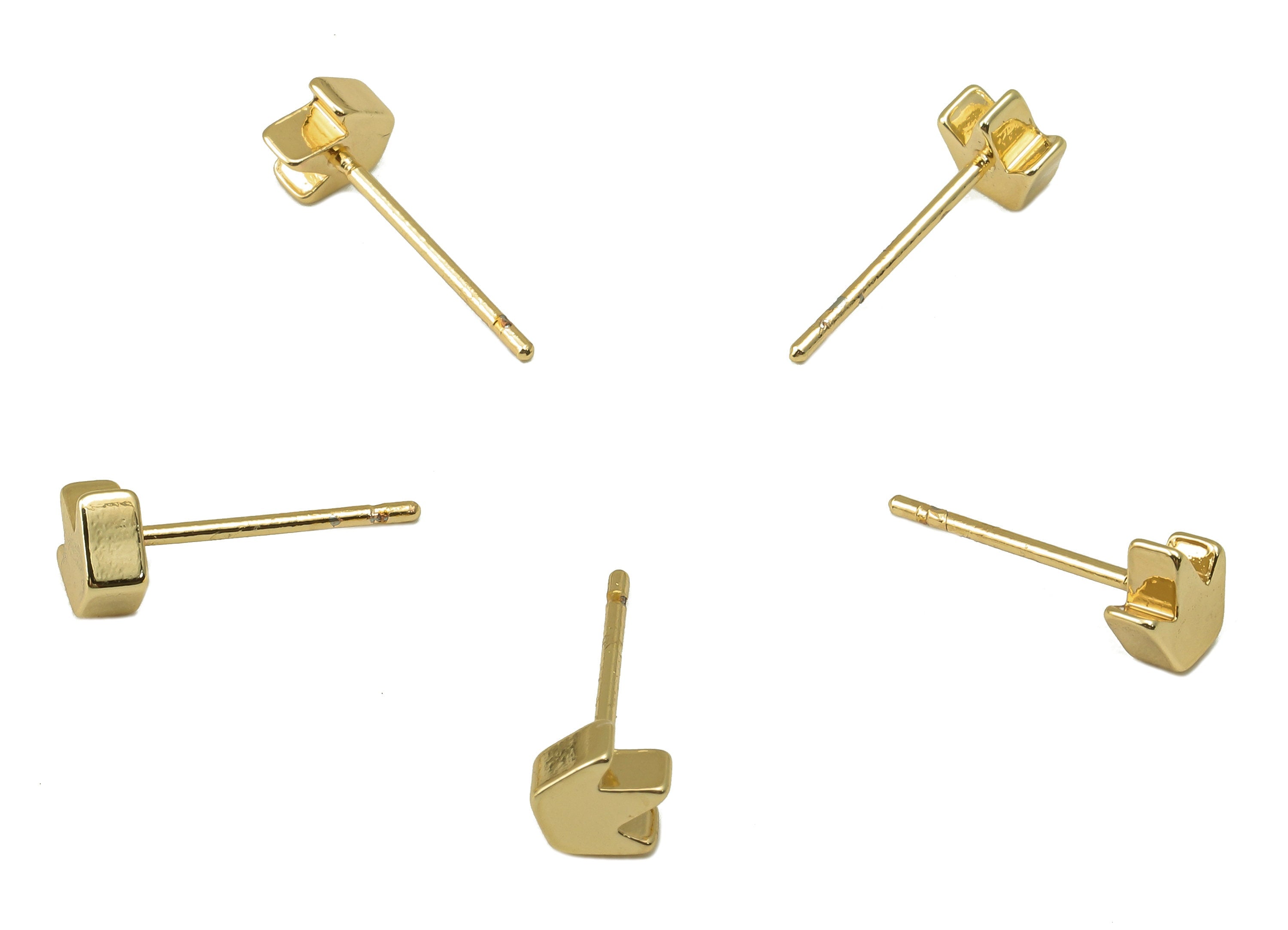 Brass Crown Earring Stud - Cubic Mini Crown Earring Post -18K Real Gold Plated - Jewelry Supplies-Earring Findings-6x5x2mm-RGP5930G - DOMEDBAZAAR