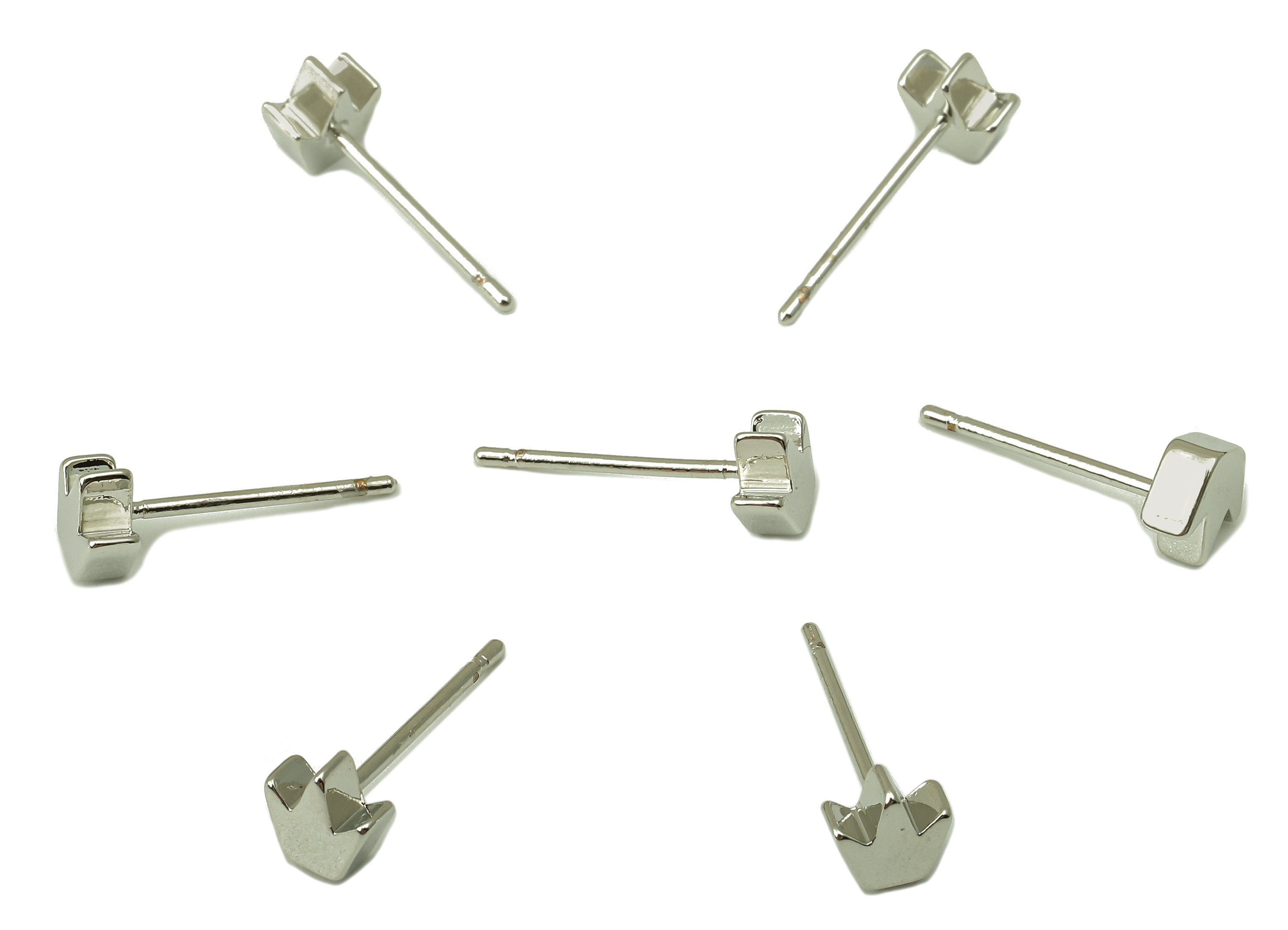 Silver Crown Earring Stud - Cubic Mini Crown Earring Post -18K Real White Gold Plated - Jewelry Supplies-Earring Findings-6x5x2mm-RGP5930S - DOMEDBAZAAR