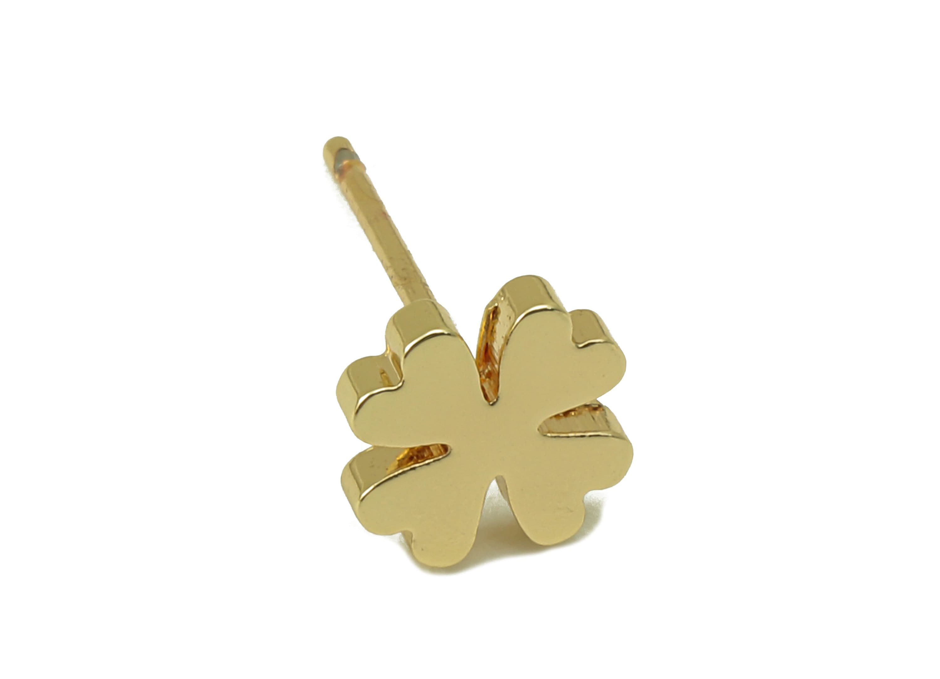 Brass Clover Earring Stud - Four-Leaf Clover Earring Post -18K Real Gold Plated - Jewelry Supplies-Earring Findings-8x8x2mm-RGP5931G - DOMEDBAZAAR