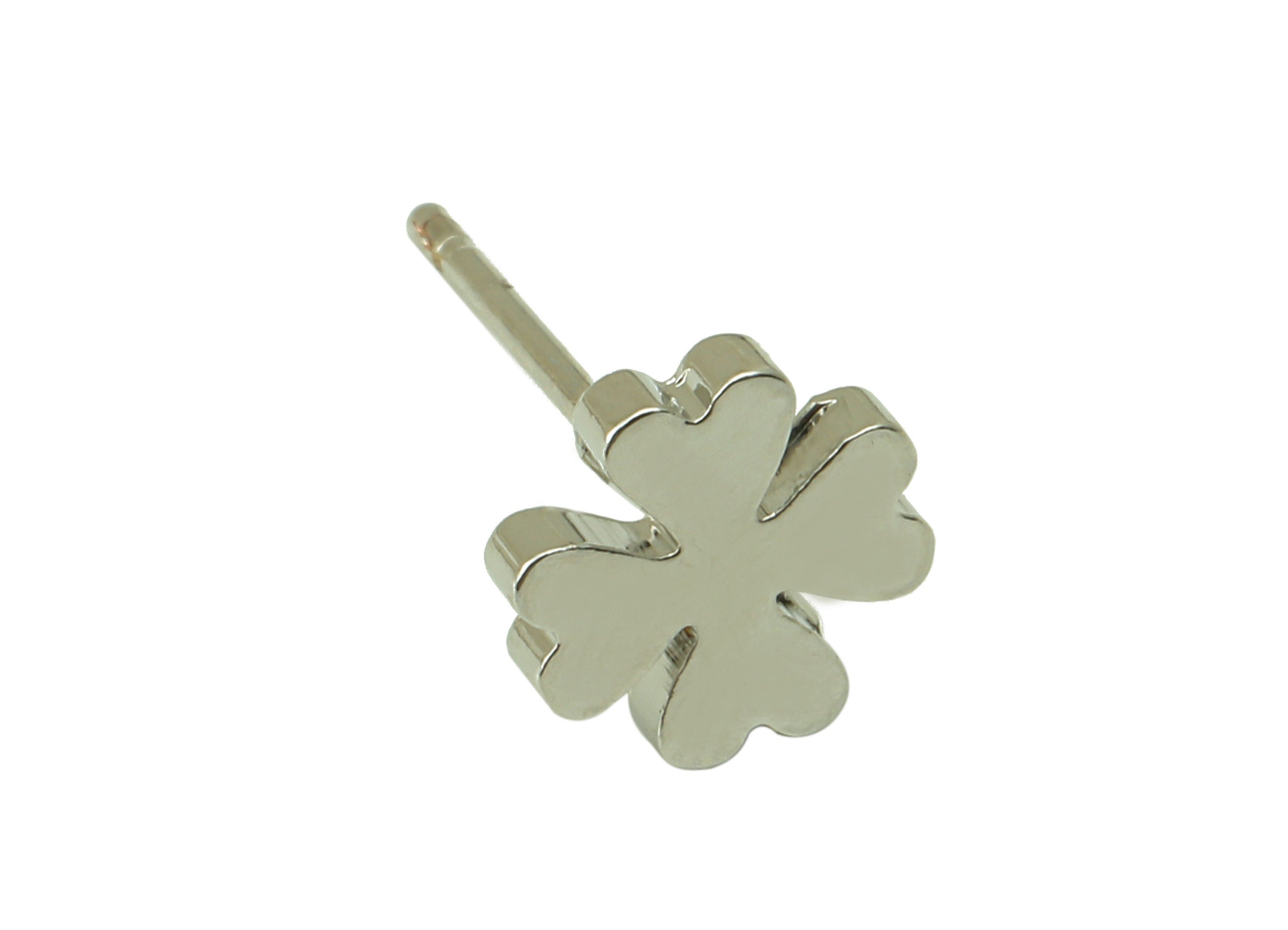 Silver Clover Earring Stud - Four-Leaf Clover Earring Post -18K Real White Gold Plated - Jewelry Supplies-Earring Findings-8x8x2mm-RGP5931S - DOMEDBAZAAR