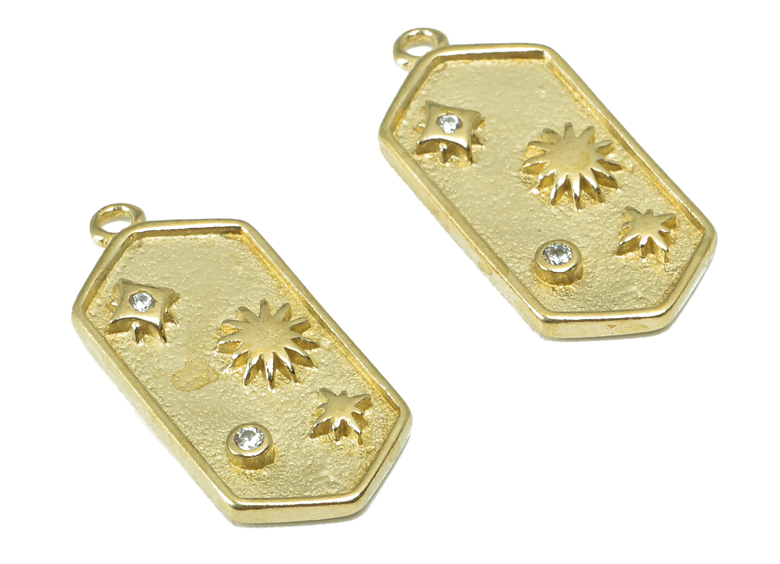 Brass long Hexagon Earring - Raw Brass Star Pendant - Cubic Zircons - Earring Charm - Jewelry Making Supplies -21 x9 x1.98mm-PP8321 - DOMEDBAZAAR