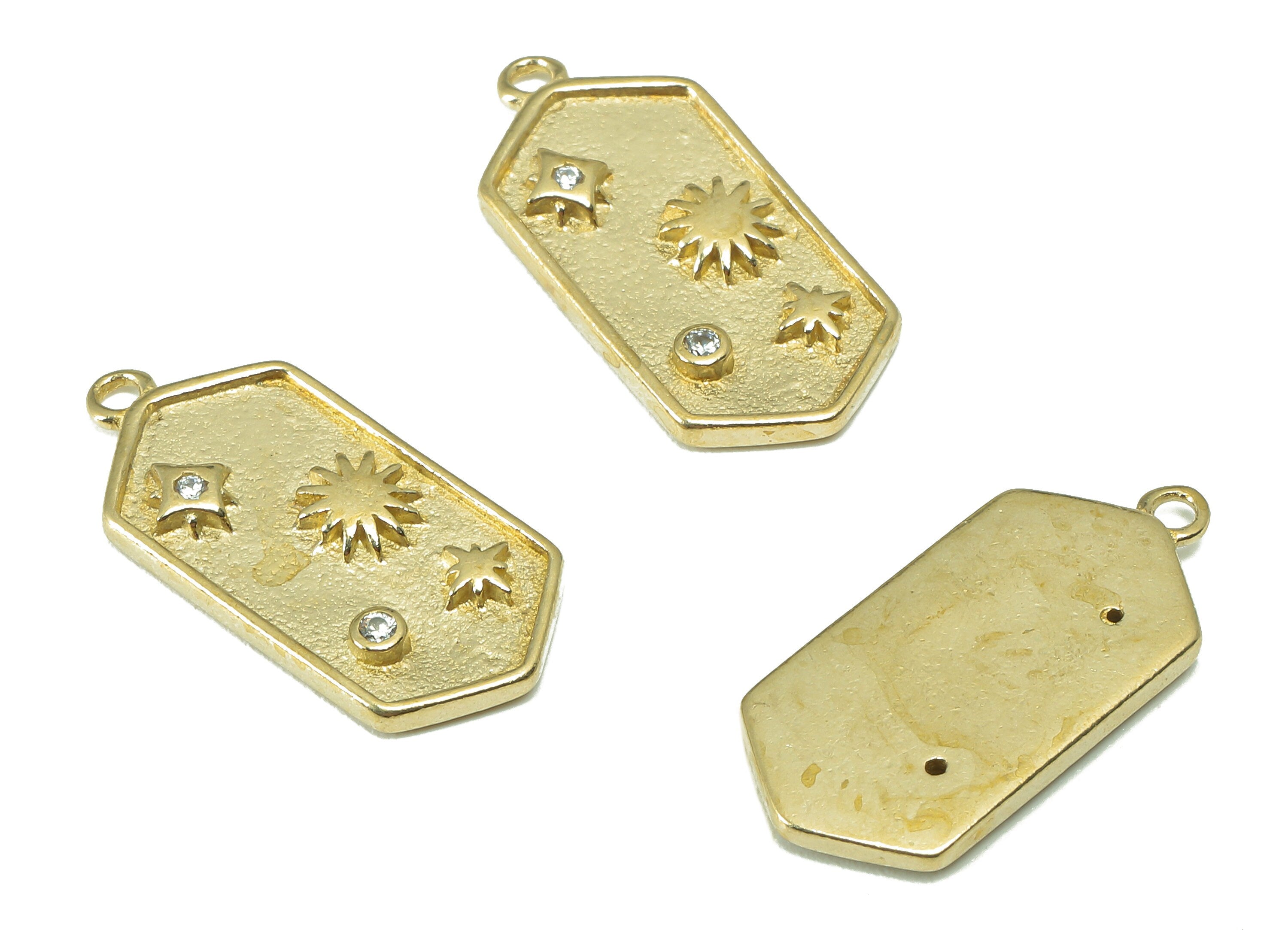 Brass long Hexagon Earring - Raw Brass Star Pendant - Cubic Zircons - Earring Charm - Jewelry Making Supplies -21 x9 x1.98mm-PP8321 - DOMEDBAZAAR