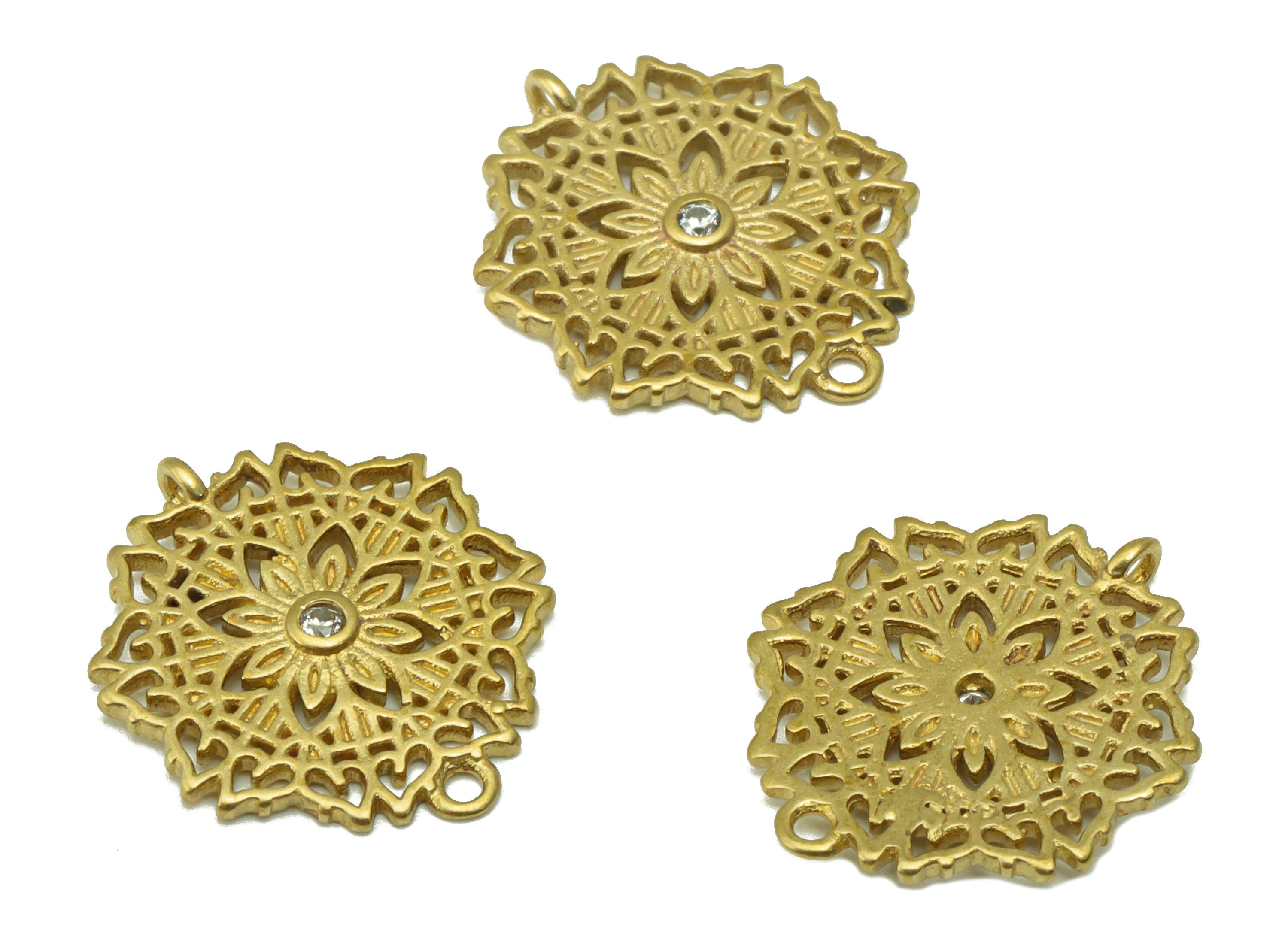 Brass Flower Connector - Brass CZ lotus Connector -Cubic Zirconia Flower Charm - jewelry supplies -For Bracelet- 16.49 x 14x 1.33mm - PP8536 - DOMEDBAZAAR