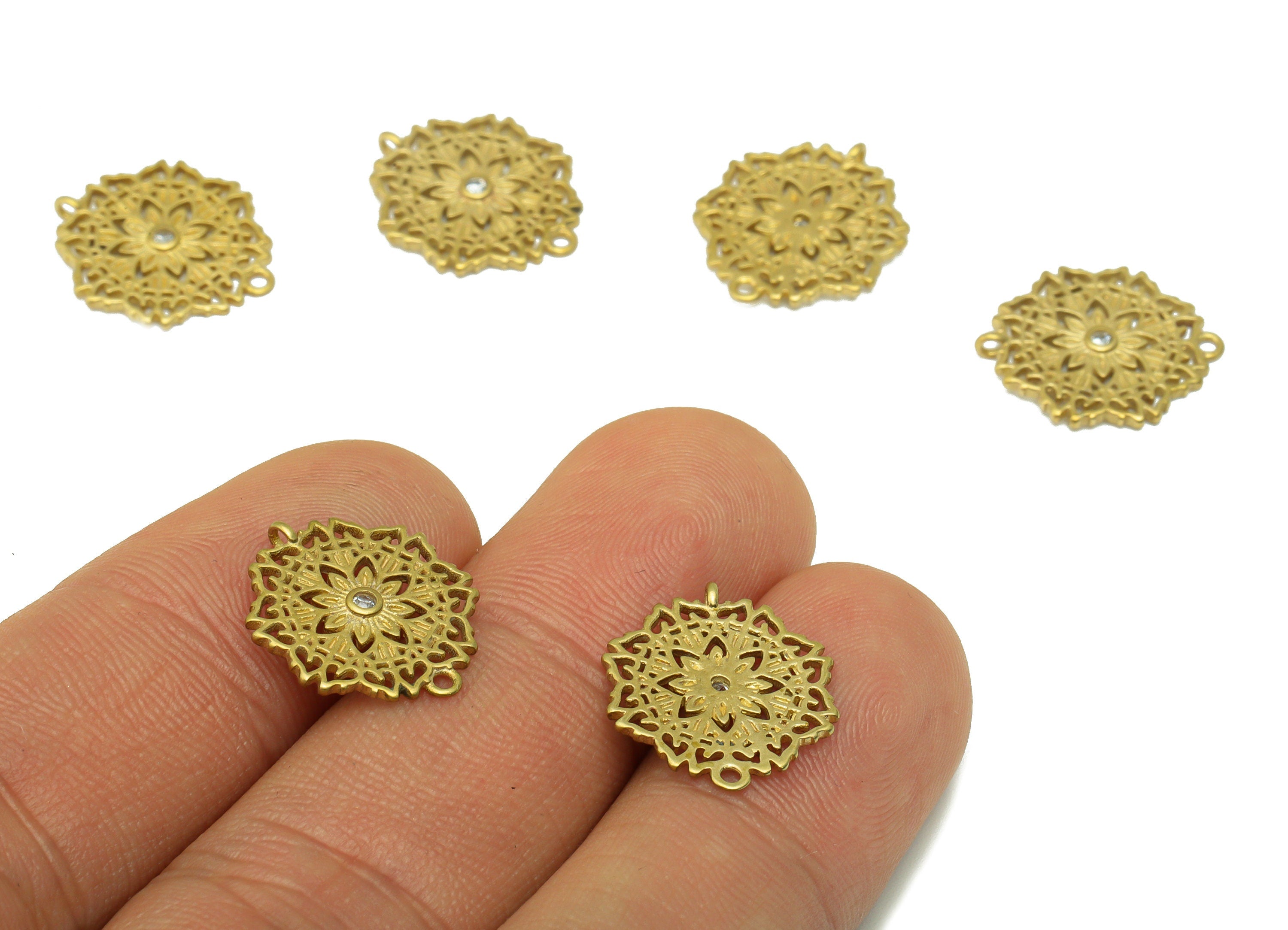 Brass Flower Connector - Brass CZ lotus Connector -Cubic Zirconia Flower Charm - jewelry supplies -For Bracelet- 16.49 x 14x 1.33mm - PP8536 - DOMEDBAZAAR