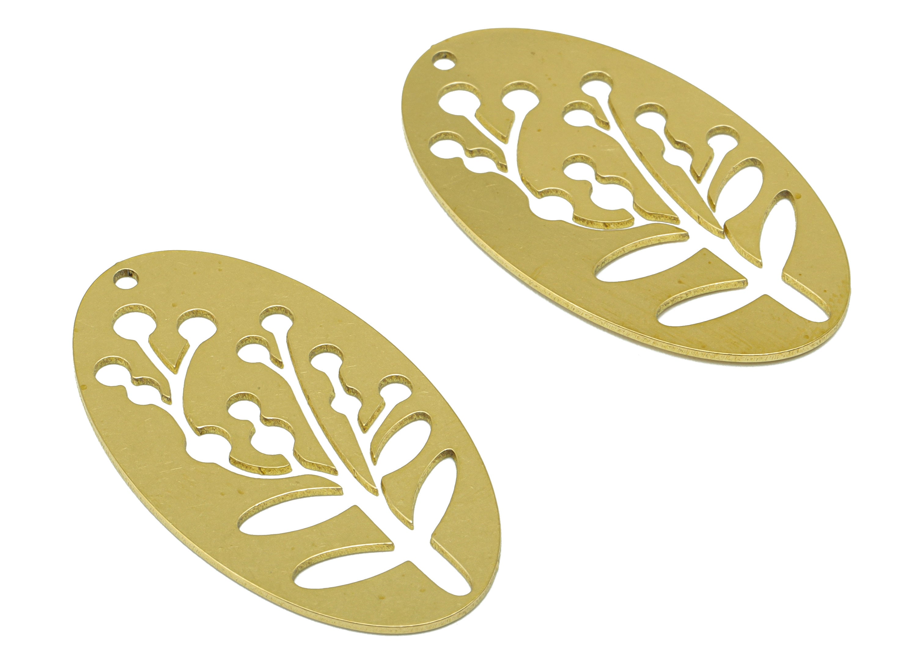 Brass Ellipse Earring Charm - Brass Flower Charm - Botanical Leaf Brass Pendant - jewelry supplies - 35.82 x 19.93 x 0.7mm - PP8544 - DOMEDBAZAAR