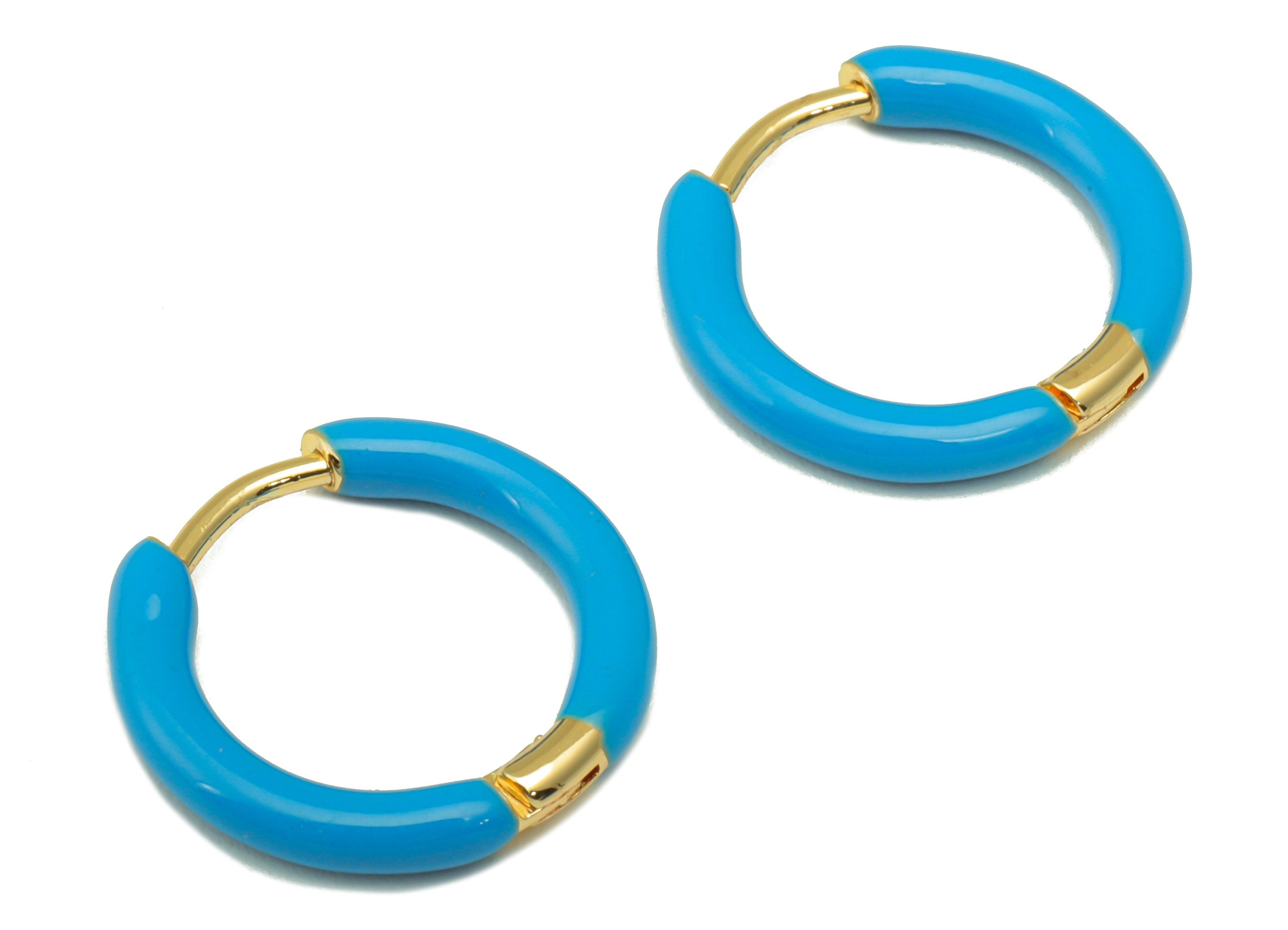 Stainless Steel Circle Earrings Clasps -Mini Blue Enamel Hoop Earrings -Huggie Hoop Clasp -18K Real Gold Plating-16.57x15.19x2.71mm-RGP5889A - DOMEDBAZAAR