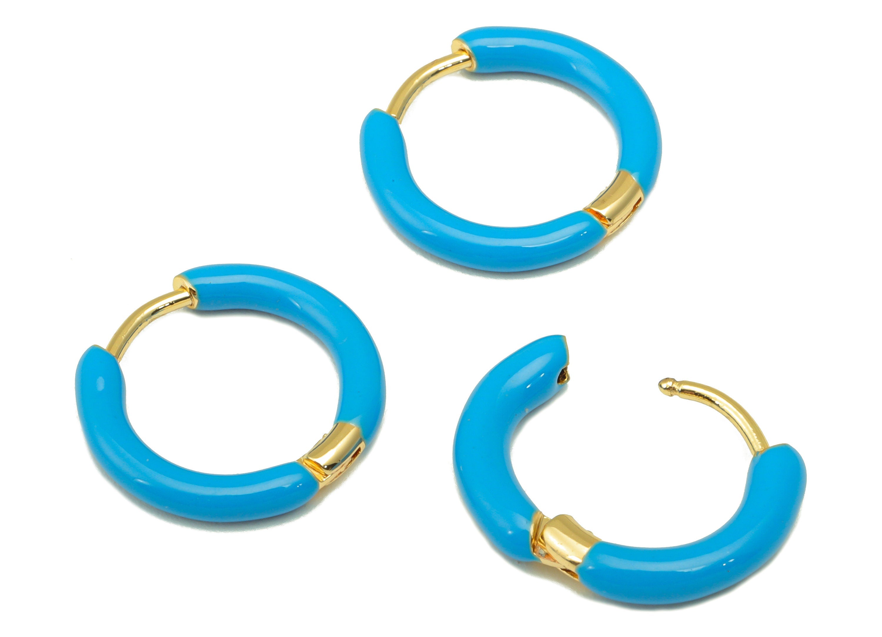 Stainless Steel Circle Earrings Clasps -Mini Blue Enamel Hoop Earrings -Huggie Hoop Clasp -18K Real Gold Plating-16.57x15.19x2.71mm-RGP5889A - DOMEDBAZAAR
