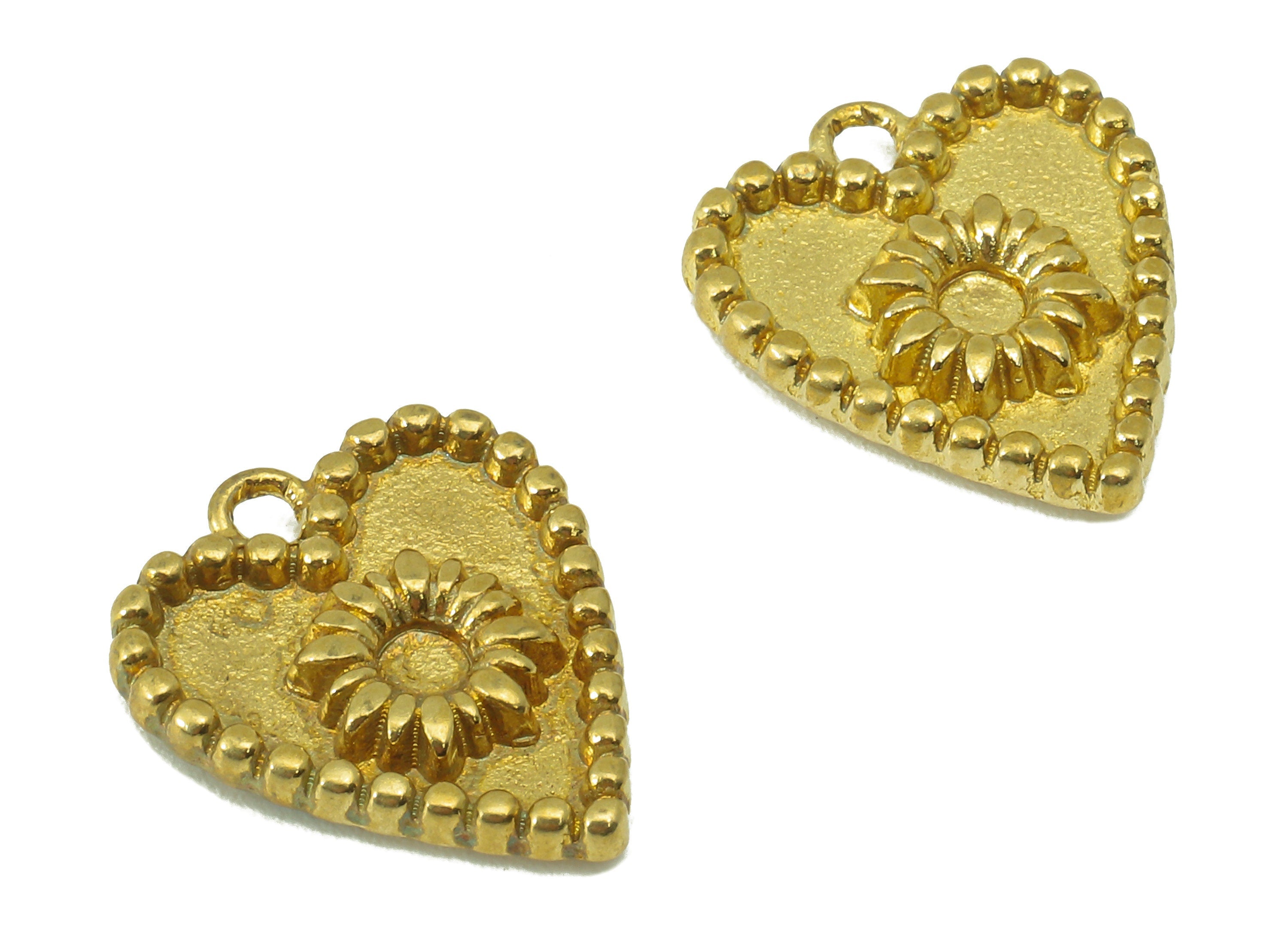 Brass Heart Charm-Brass Flower Pendant- Sunflower Dots Earring-Heart Charm For Pendant-For Necklace -Jewelry Supplies-16 x 14x 2.25mm-PP8303 - DOMEDBAZAAR