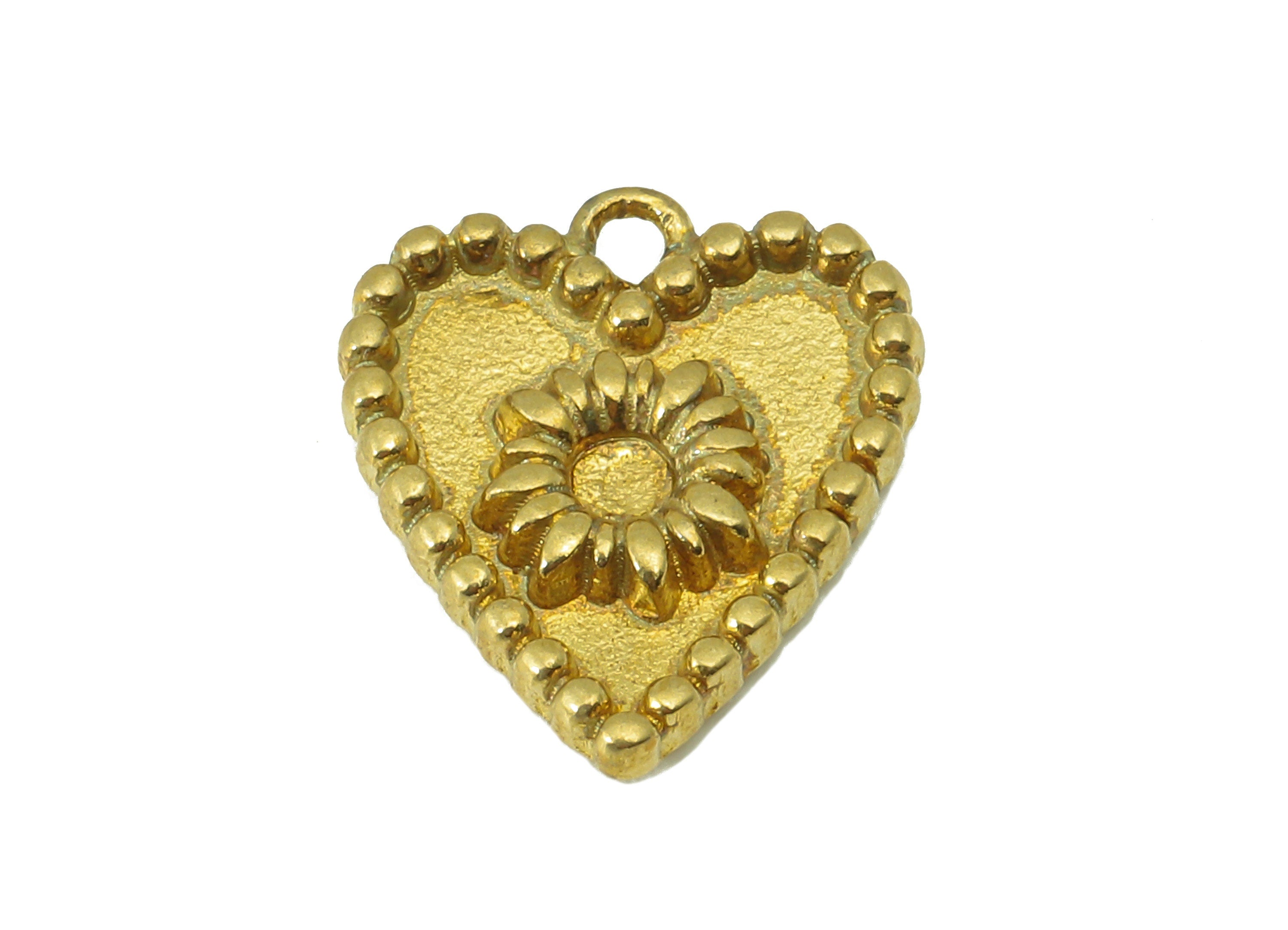 Brass Heart Charm-Brass Flower Pendant- Sunflower Dots Earring-Heart Charm For Pendant-For Necklace -Jewelry Supplies-16 x 14x 2.25mm-PP8303 - DOMEDBAZAAR