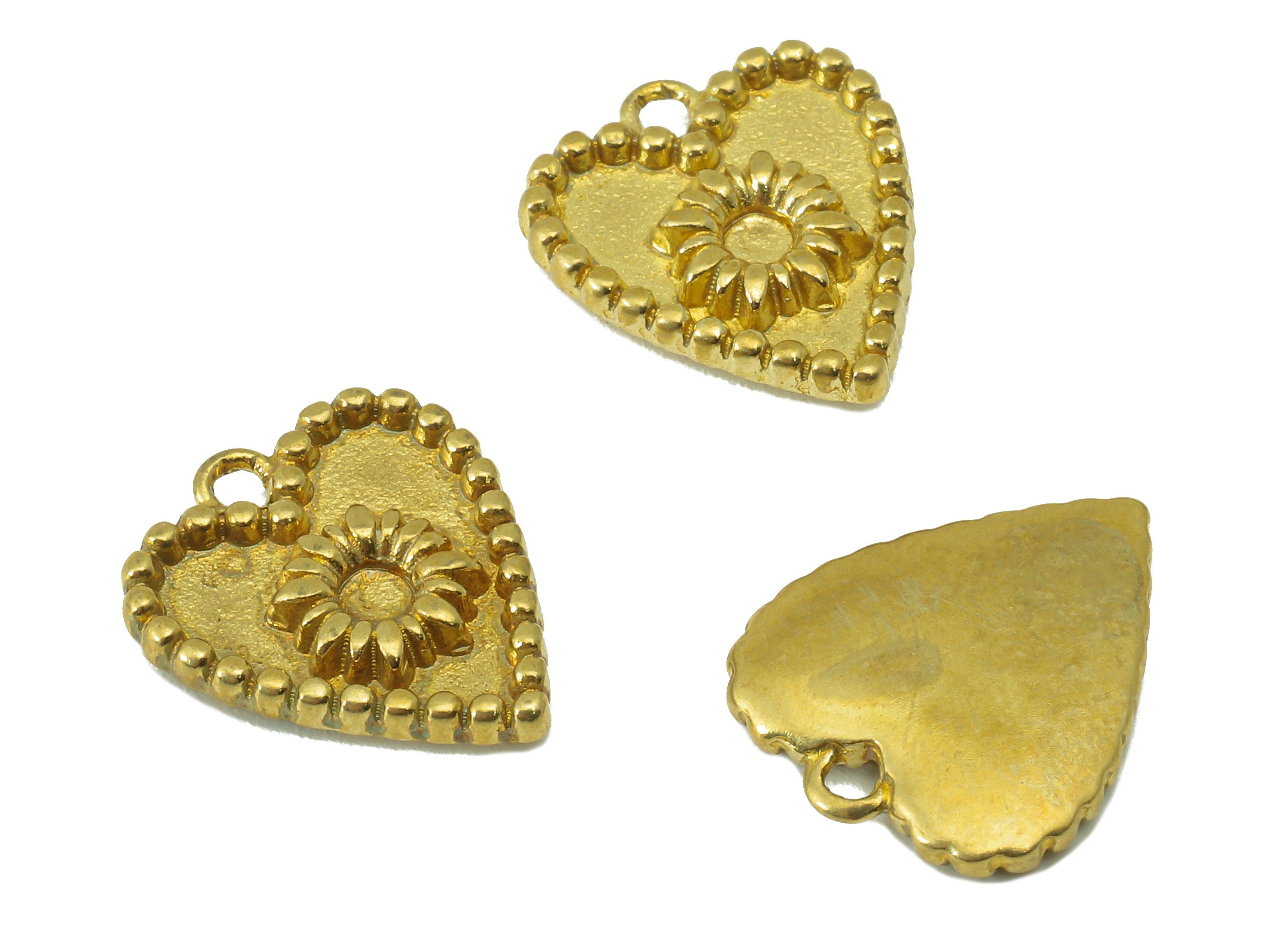 Brass Heart Charm-Brass Flower Pendant- Sunflower Dots Earring-Heart Charm For Pendant-For Necklace -Jewelry Supplies-16 x 14x 2.25mm-PP8303 - DOMEDBAZAAR