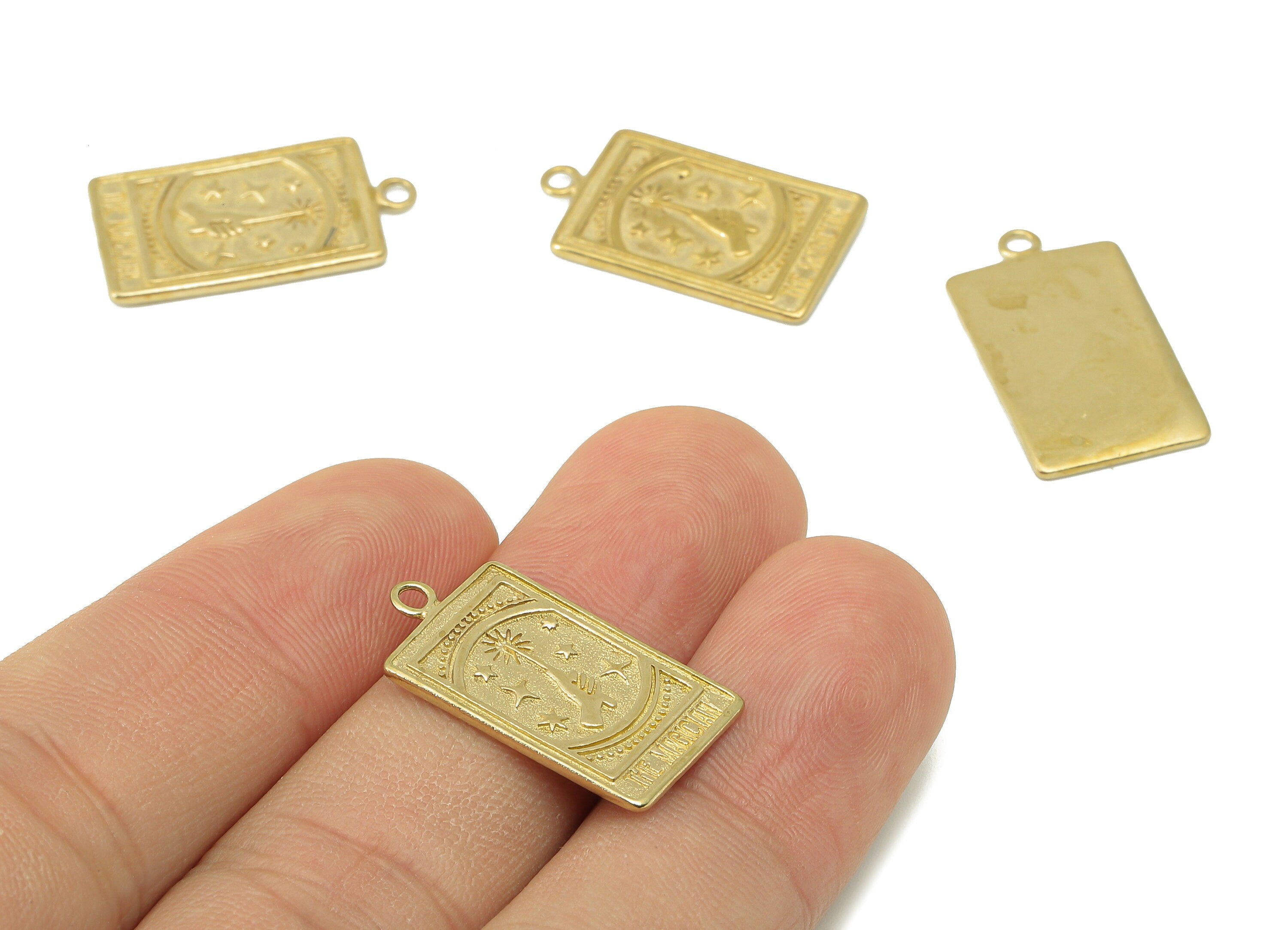 Brass Rectangle Earrings Charm -Raw Brass Magic starry sky Pendant-Magician Charm - For Necklace -Jewelry supplies -23 x13 x 1.38mm- PP8320 - DOMEDBAZAAR