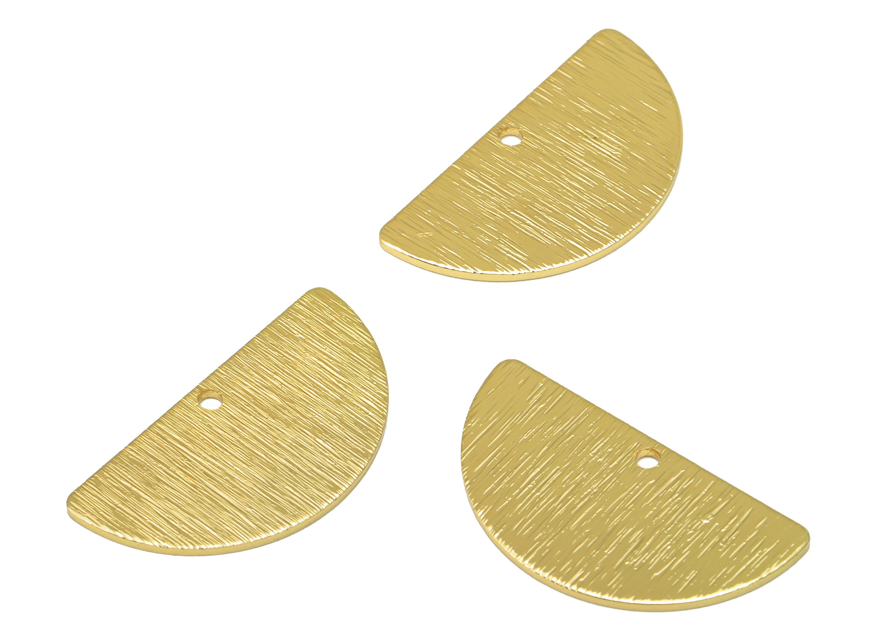 Brass Semi Circle Earring Charms - Brass Half Moon Pendant - Textured Brass For Necklace - 18k Real Gold Plated -24x13x 0.82mm - RGP4349 - DOMEDBAZAAR