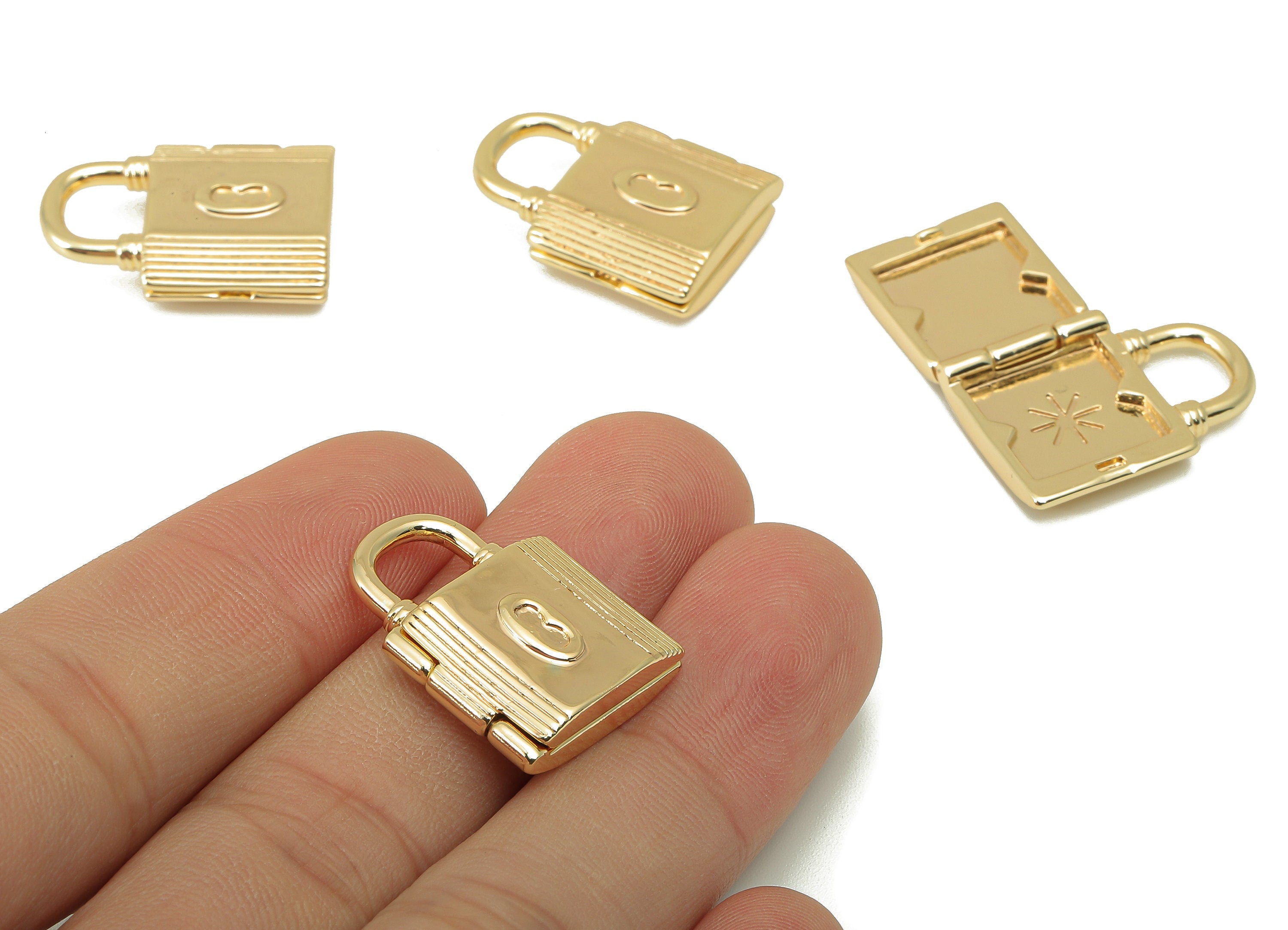 Brass Padlock Connectors - Brass Openable Lock Pendant - Hasp Earring Charms - For Necklace- 18K Real Gold Plated -23.64x17.38x6mm - RGP5940 - DOMEDBAZAAR