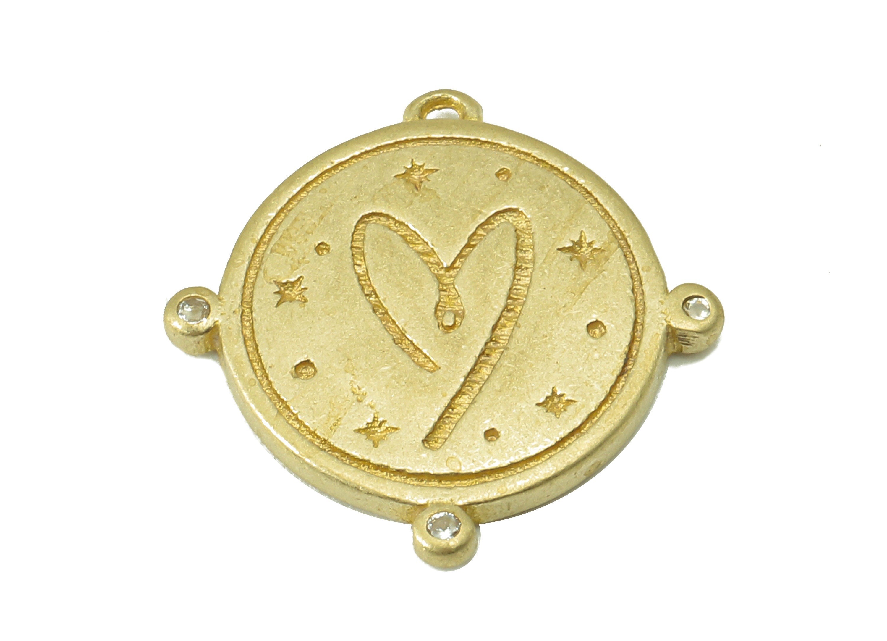 Brass Round Earring Charm- Raw Brass Heart Pendant-Heart Charm-Cubic Zircon -For Jewelry Supplies-18 x 18x 2.07mm-PP8284 - DOMEDBAZAAR