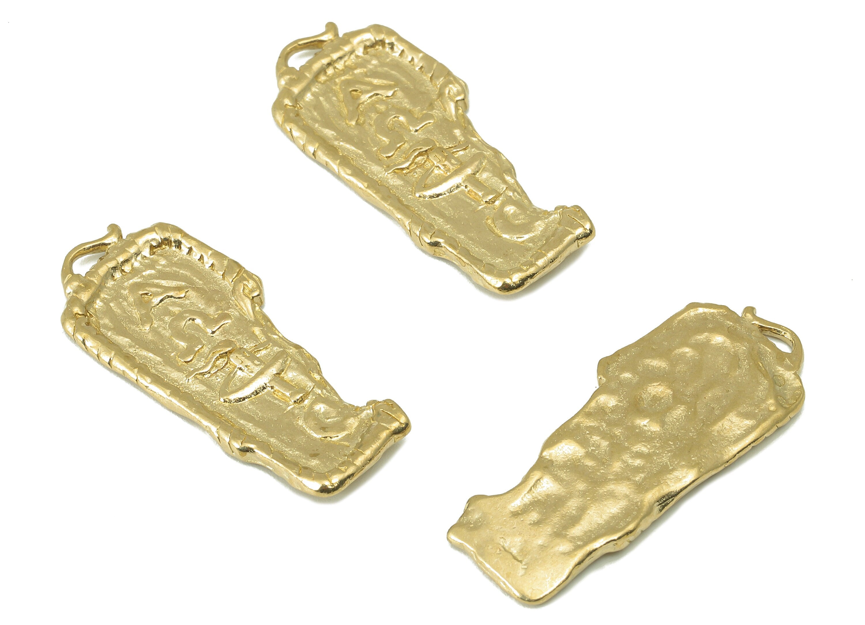 Brass Irregular Rectangle Earring Charms-Raw Brass Antique Pendant-Egyptian Pharaoh Charm- For Jewelry Supplies-34x 14x 1.58mm-PP8314 - DOMEDBAZAAR