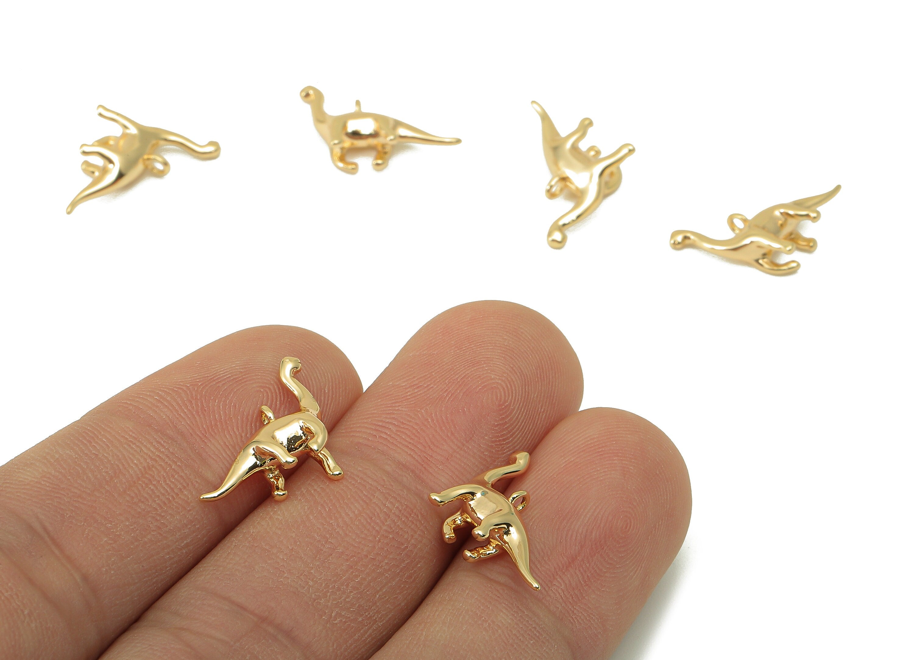 Brass Dinosaur Earring Charm - Brass Dinosaur Charm - Brass Animal Pendant - 18K Real Gold Plated - 18.91 x 13.12 x 4.57mm - RGP5956 - DOMEDBAZAAR