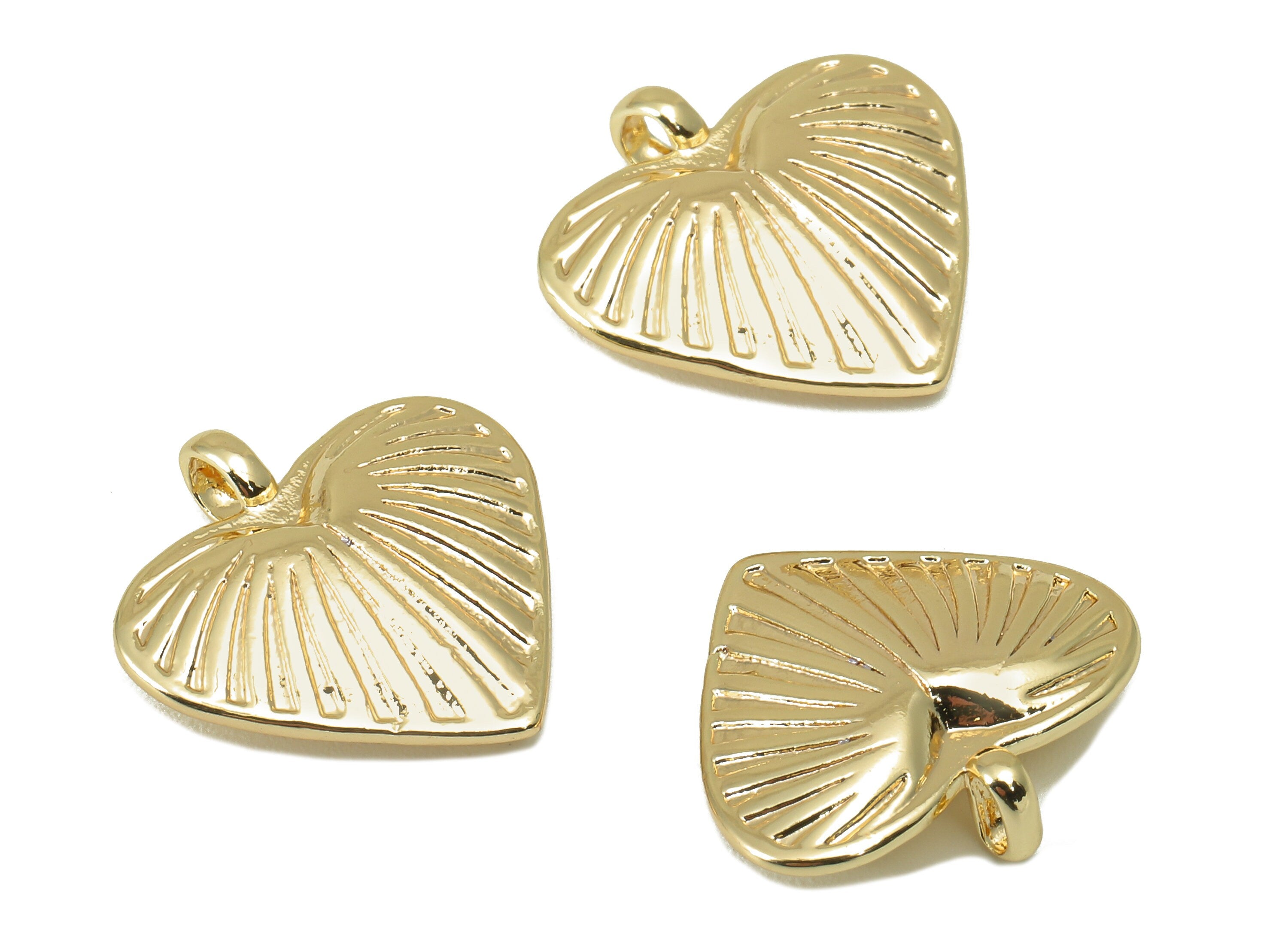 Brass Heart Earring Charm - Brass Textured Heart Charm - Cubic Heart Pendant - For Necklace -18K Real Gold Plated - 17.81x17x3.85mm- RGP5959 - DOMEDBAZAAR