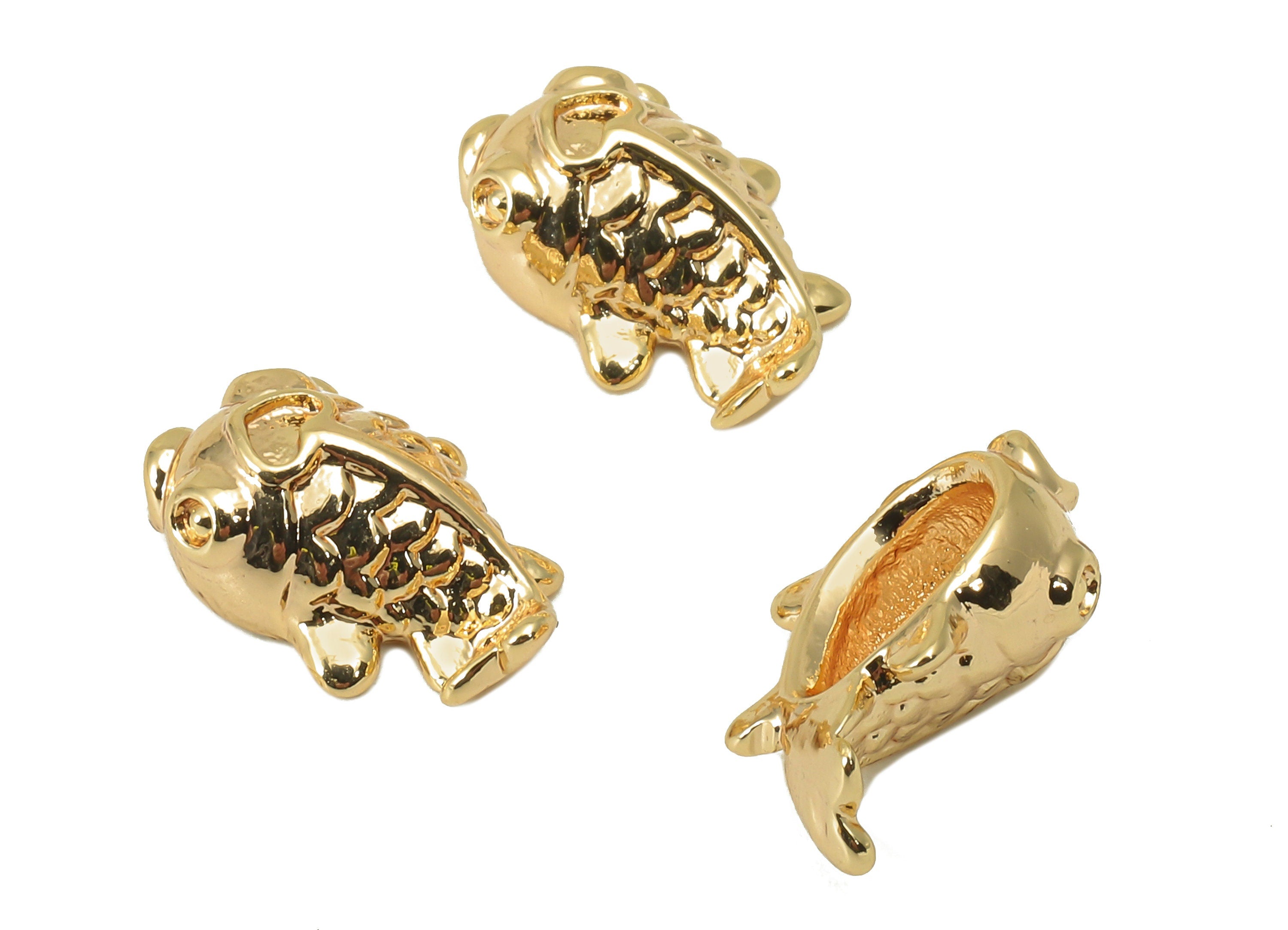 Brass Fish Earring Charm - Brass Textured Goldfish Charm - Cubic Animal Pendant -DIY Finding - 18K Real Gold Plated -14x10 x 2.2mm - RGP5964 - DOMEDBAZAAR