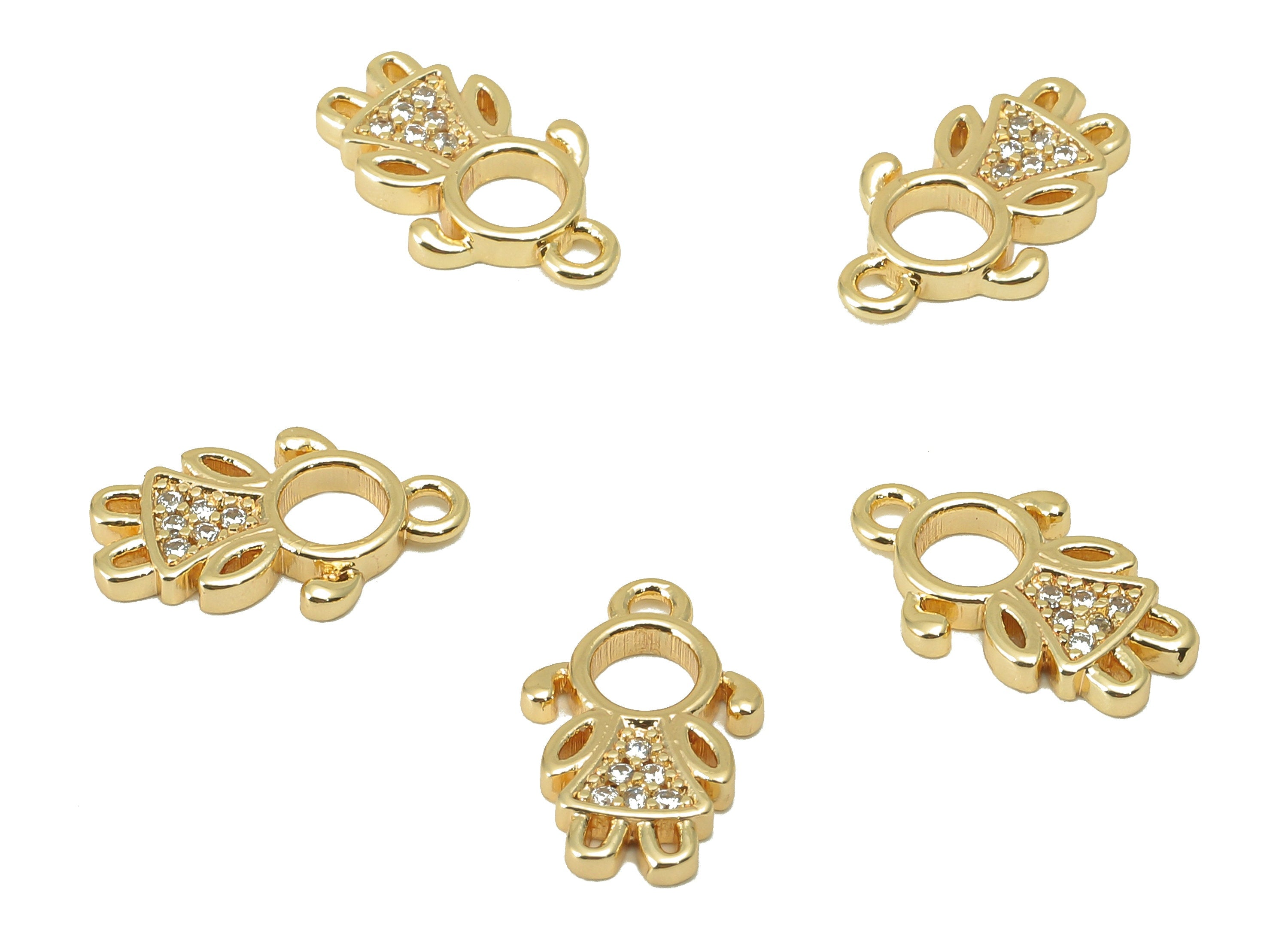 Brass Baby Earring Charm - Brass Baby Girl CZ Charm - Cubic zirconia Baby Pendant -DIY Finding - 18K Real Gold Plated -13x9x 1.54mm- RGP5964 - DOMEDBAZAAR