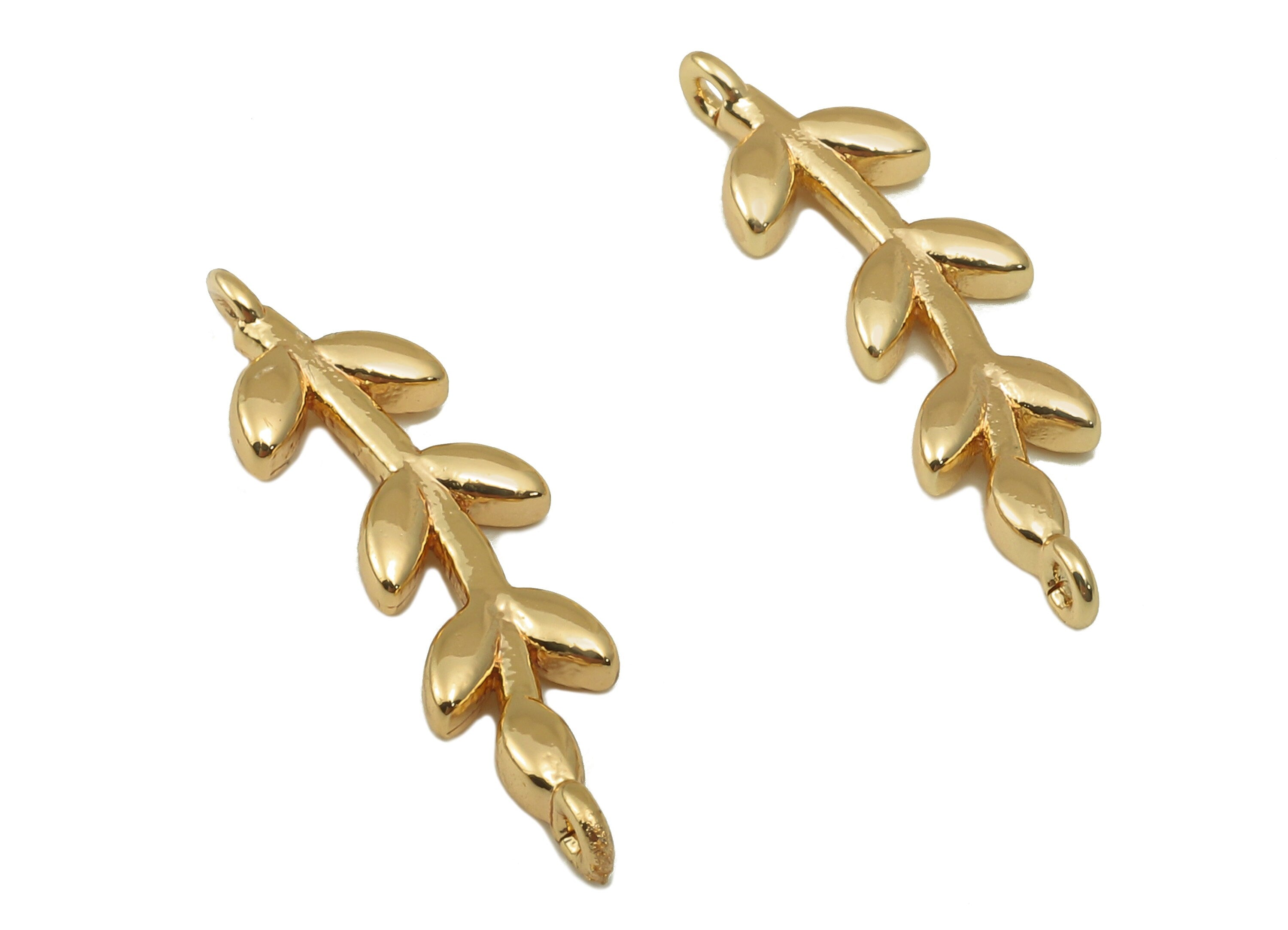 Brass Leaf Earring Charm - Brass Textured Leaf Pendant - Botanical Connector - For Necklace - 18K Real Gold-Plated  - 22x6.4x1.8mm - RGP6617 - DOMEDBAZAAR