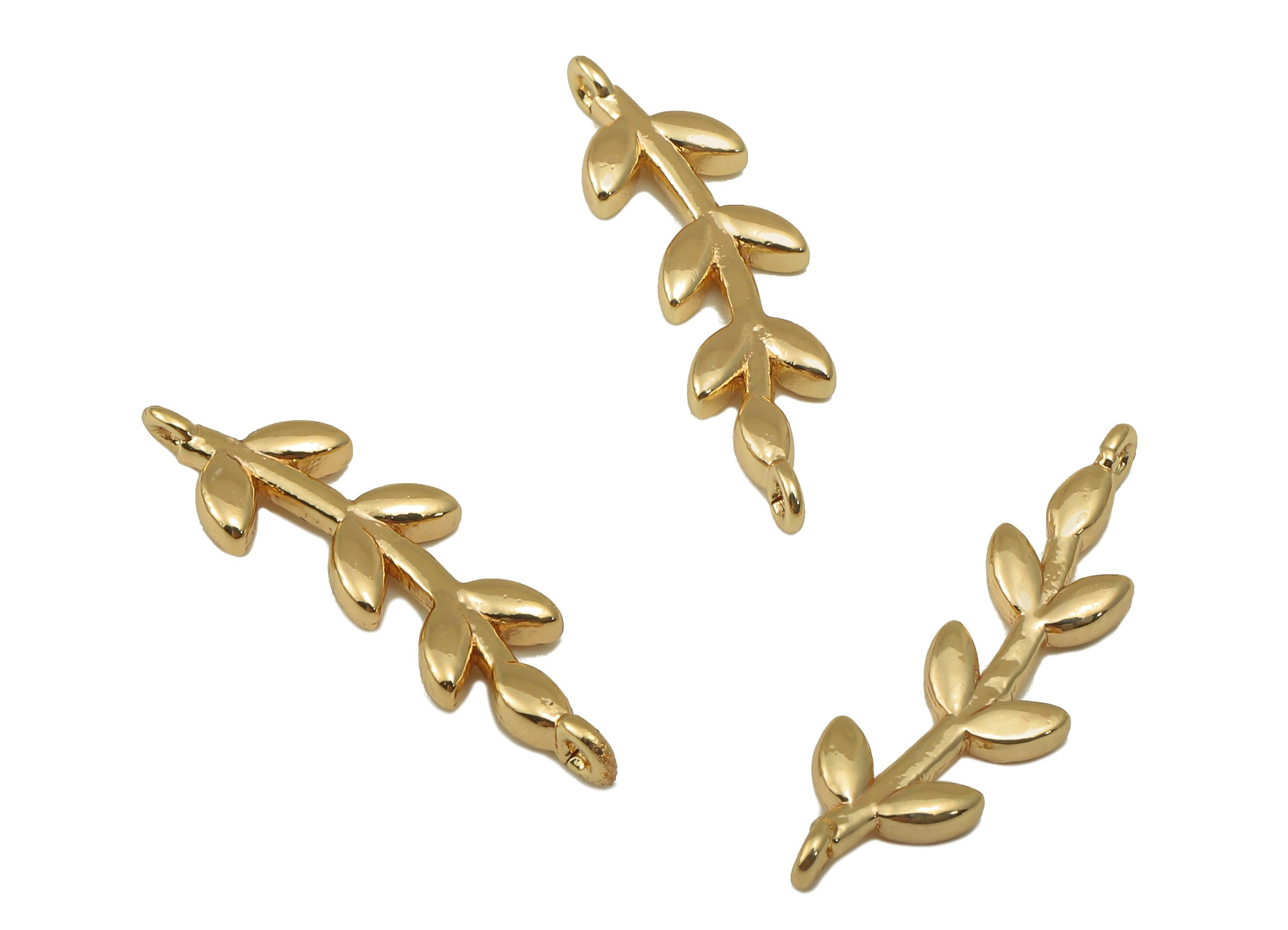 Brass Leaf Earring Charm - Brass Textured Leaf Pendant - Botanical Connector - For Necklace - 18K Real Gold-Plated  - 22x6.4x1.8mm - RGP6617 - DOMEDBAZAAR