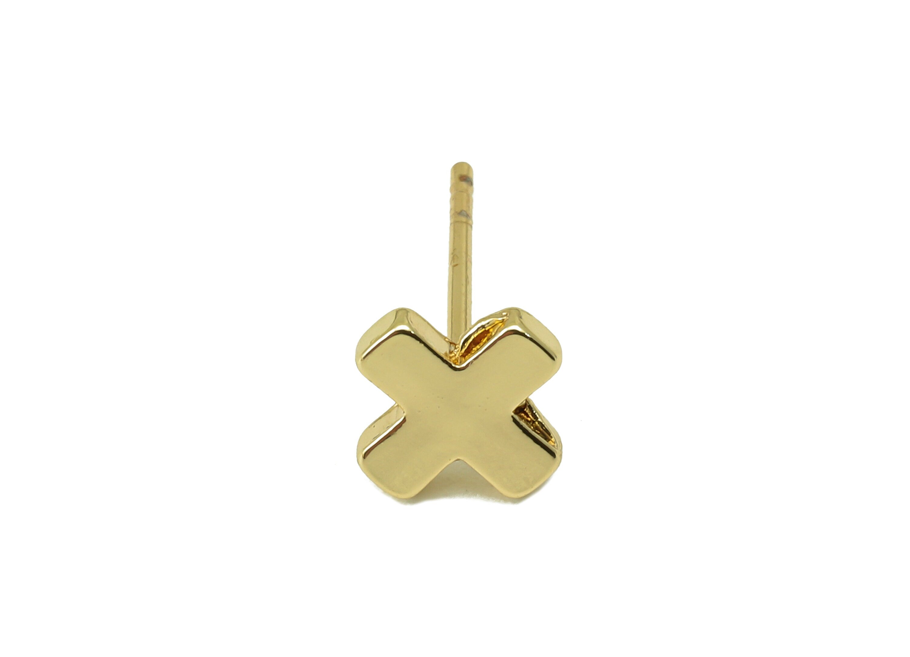 Brass Cross Earring Stud - Cross Earring Post - Stainless Steel Earring Post- 18K Real Gold Plated - Ear Stud-Findings- 7x7x1.5mm- RGP5933G - DOMEDBAZAAR