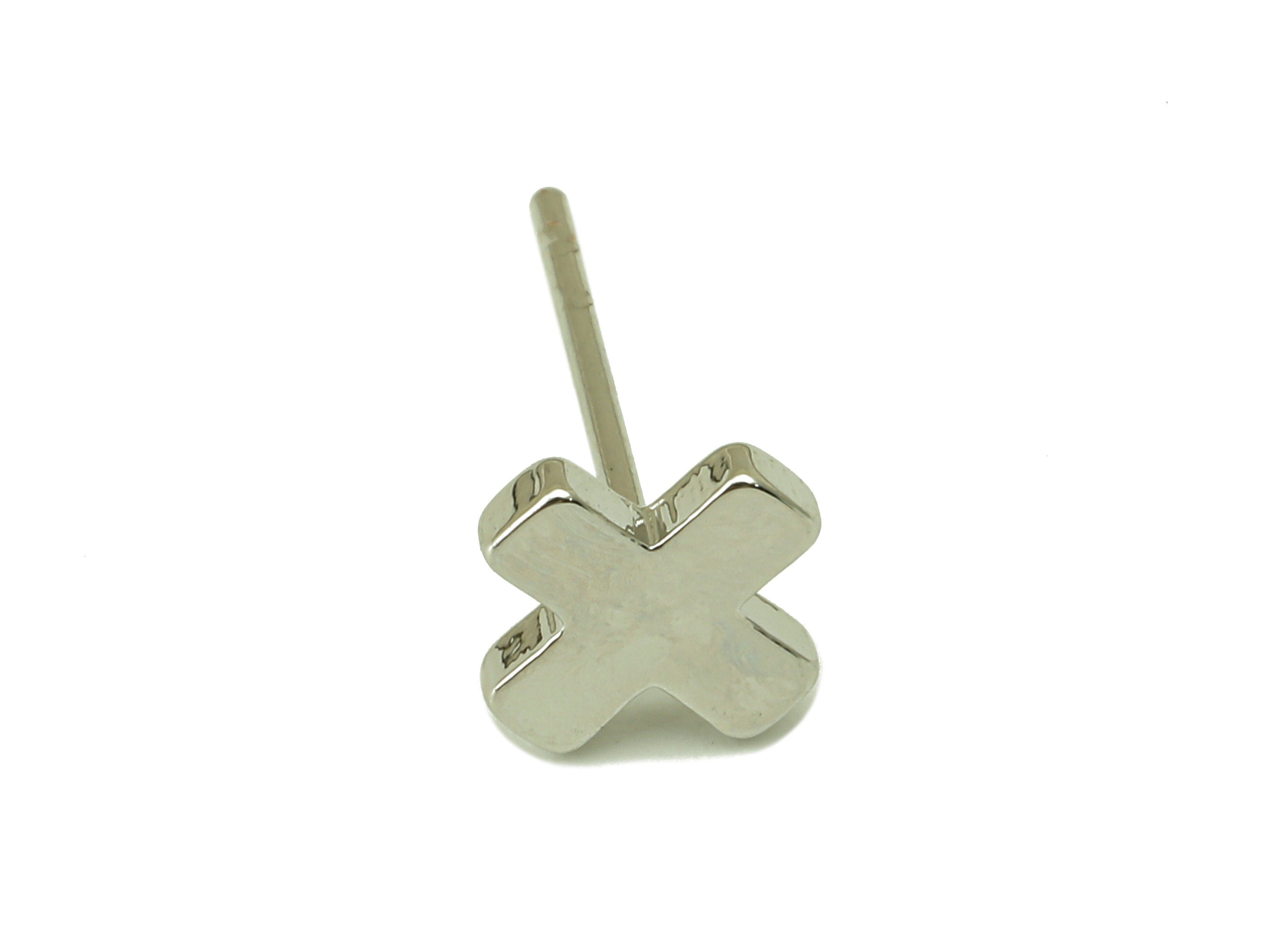 Silver Cross Earring Stud - Cross Earring Post - Stainless Steel Earring Post- 18K Real White Gold Plated - Ear Stud- 7x7x1.5mm- RGP5933S - DOMEDBAZAAR