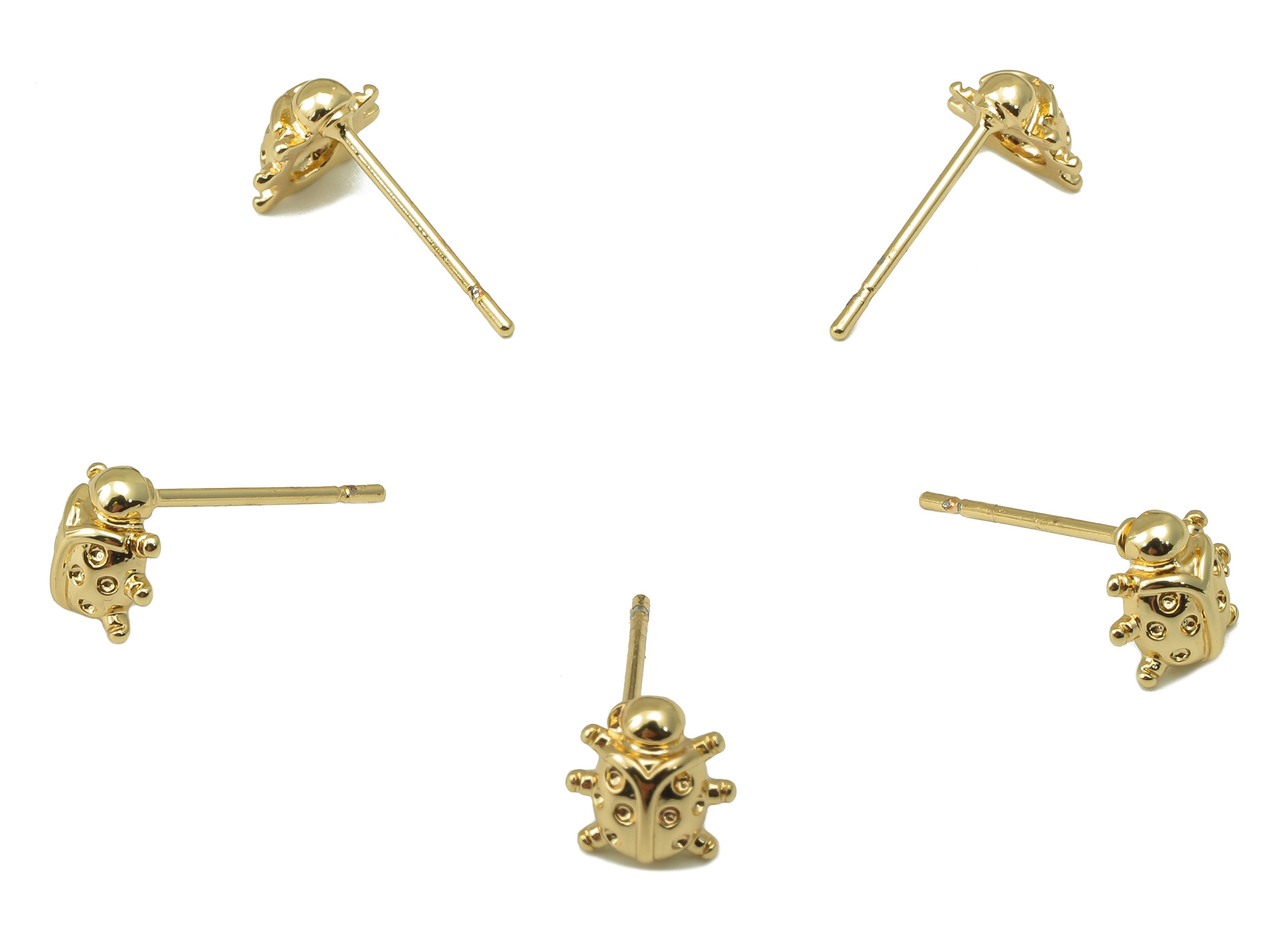 Brass Ladybug Earring Stud - Animal Earring Post - 18K Real Gold Plated -Surgical Stud-Jewely Findings-Earring Post -7x7x3mm- RGP5936G - DOMEDBAZAAR