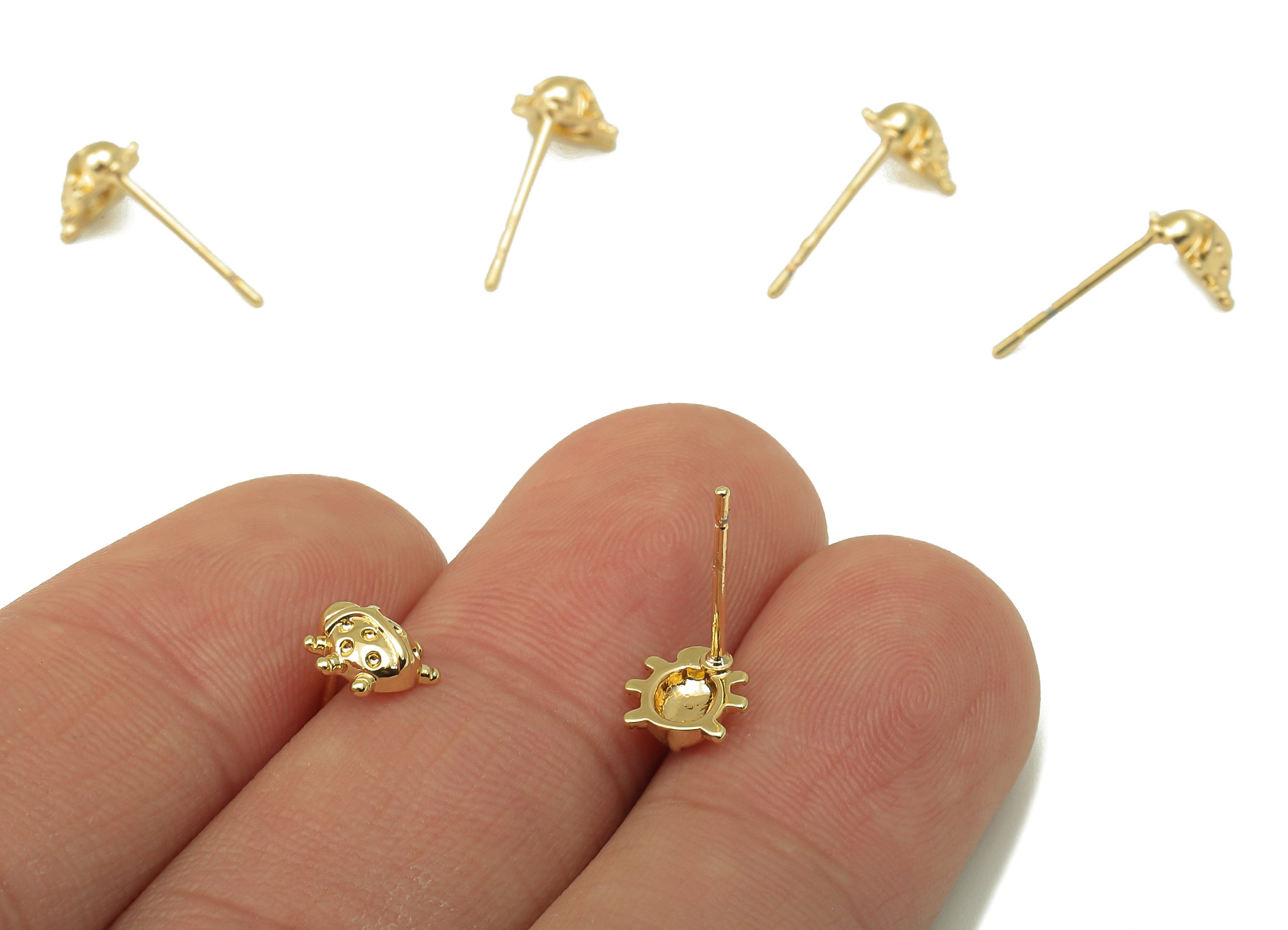 Brass Ladybug Earring Stud - Animal Earring Post - 18K Real Gold Plated -Surgical Stud-Jewely Findings-Earring Post -7x7x3mm- RGP5936G - DOMEDBAZAAR