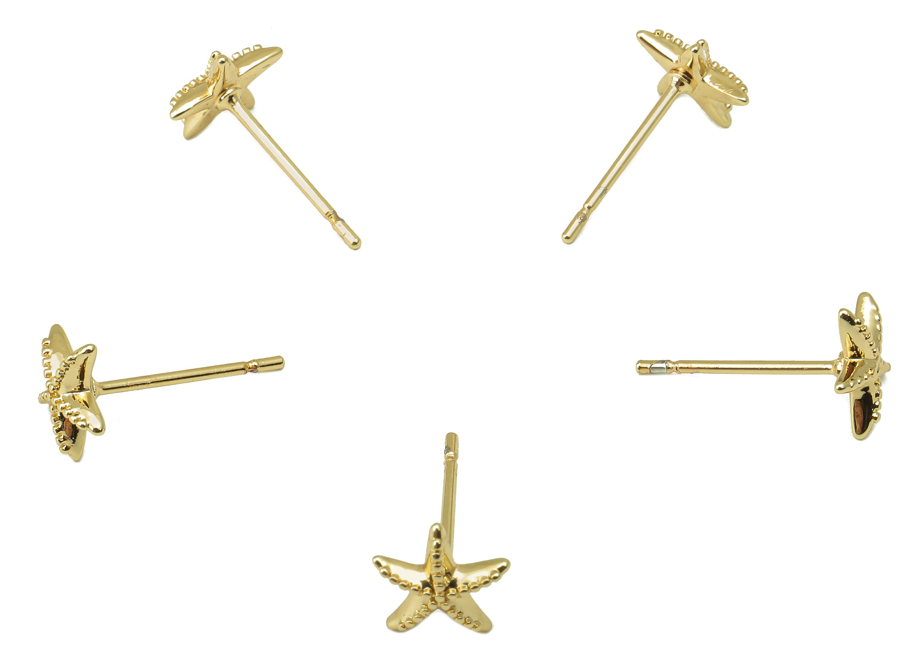 Brass Starfish Earring Stud - Ocean Star Earring Post - 18K Real Gold Plated -Surgical Stud-Jewely Findings-Earring Post -7x7x2mm- RGP5937G - DOMEDBAZAAR