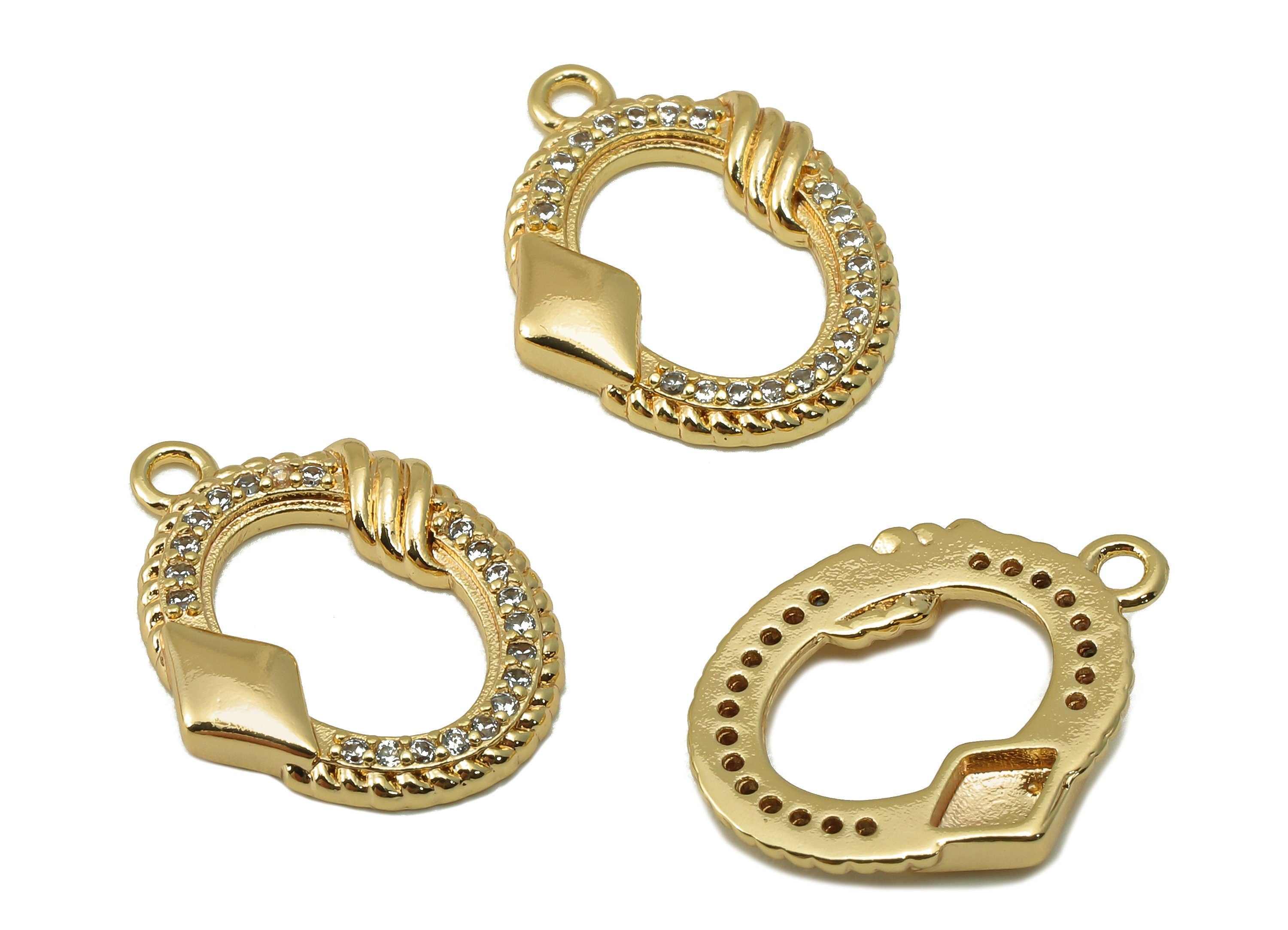 Brass Oval Earring Charm - Brass Cubic Zircon Pendant - CZ Gold Hollow Textured Oval Earring - 18K Real Gold Plated -17.9x13.6x2.2mm-RGP6641 - DOMEDBAZAAR