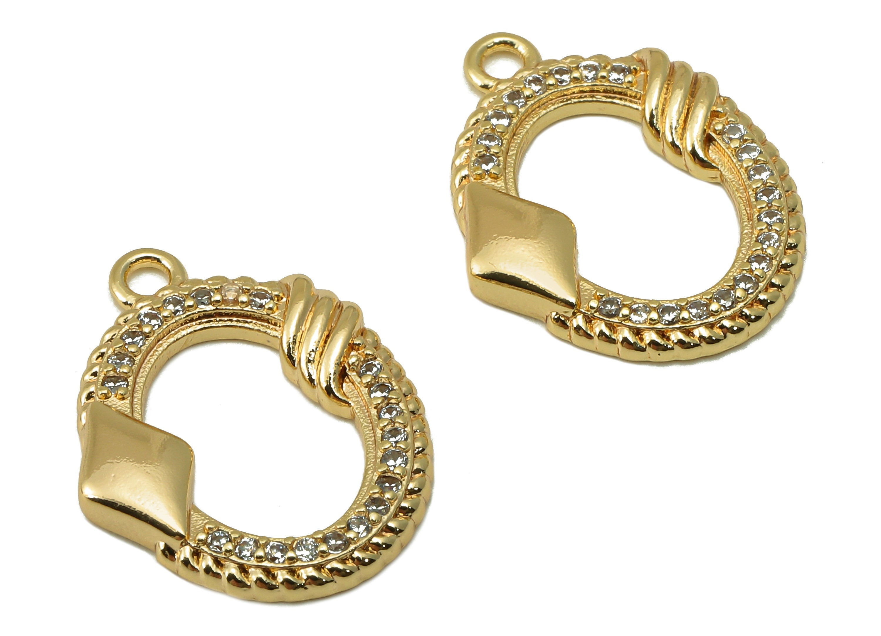 Brass Oval Earring Charm - Brass Cubic Zircon Pendant - CZ Gold Hollow Textured Oval Earring - 18K Real Gold Plated -17.9x13.6x2.2mm-RGP6641 - DOMEDBAZAAR