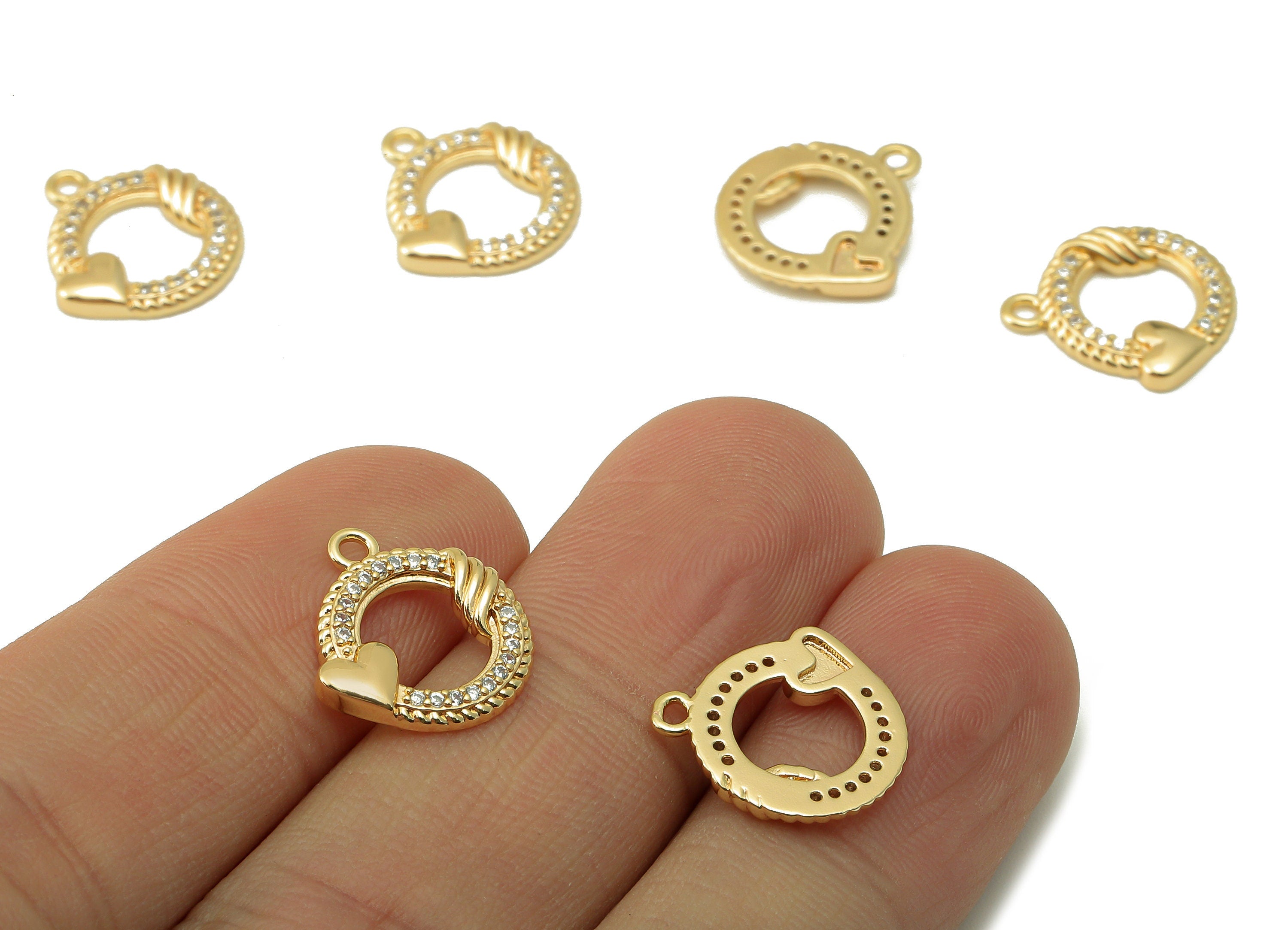 Brass Circle Earring Charm - Brass Cubic Zircon Heart Pendant - CZ Gold Hollow Circle Heart Earring-18K Real Gold Plated-15x14x1.9mm-RGP6643 - DOMEDBAZAAR