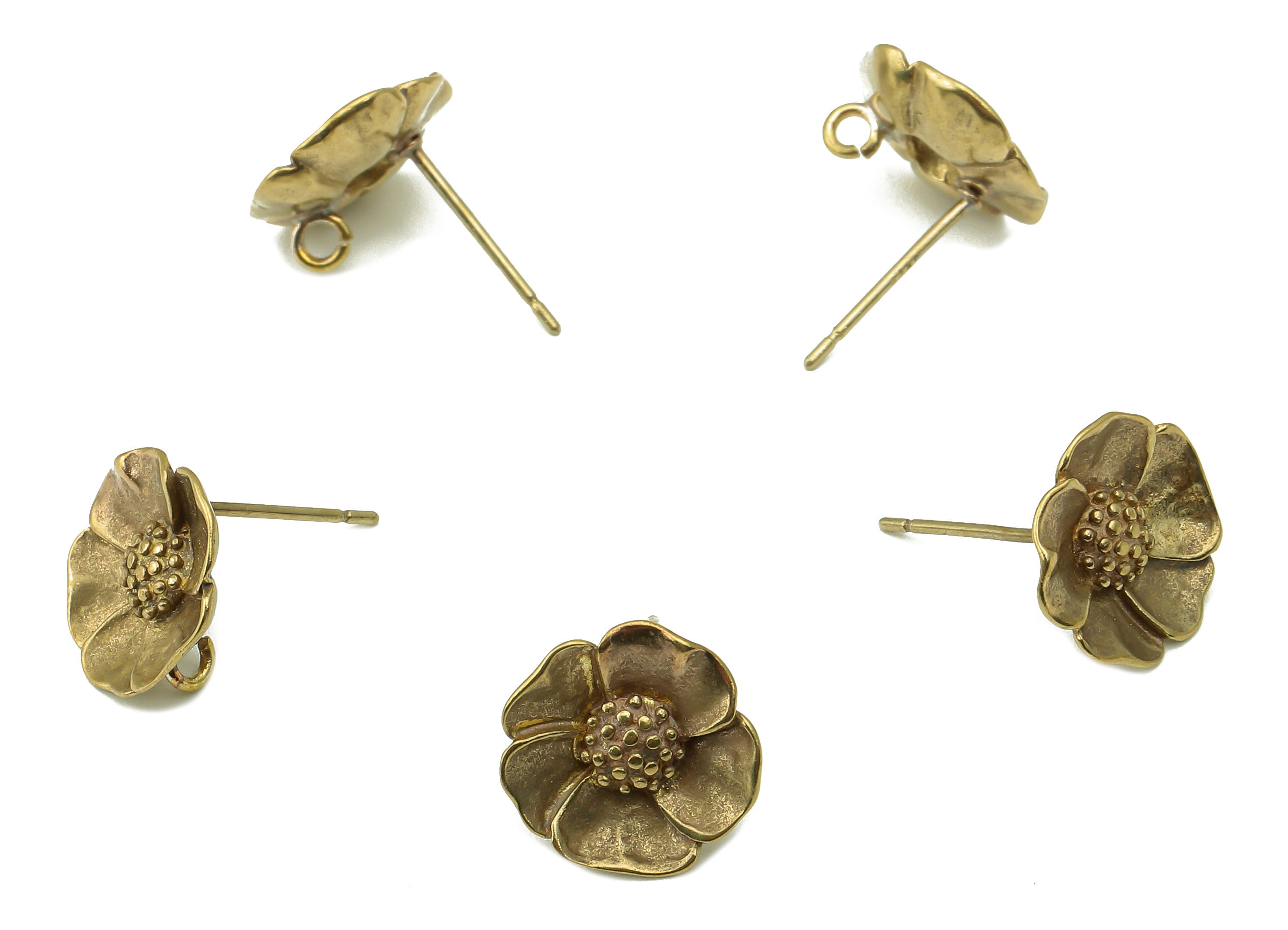 Raw Brass Daisy Stud Earring - Brass Flower Earring Post with a Loop- Earring Post -Jewelry Making- Jewelry Supplies-12x12x2mm- PP8373 - DOMEDBAZAAR