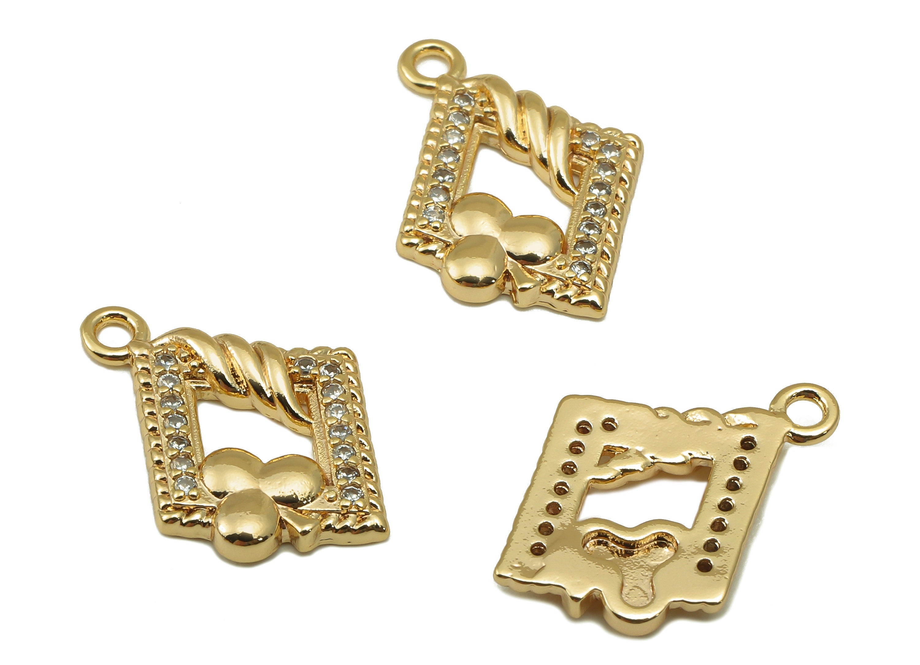 Brass Rhombic Earring Charm - Brass Cubic Zircon Flower Pendant - CZ Gold Hollow Rhombic Earring -18K Real Gold Plated-17.5x12.5x2mm-RGP6644 - DOMEDBAZAAR