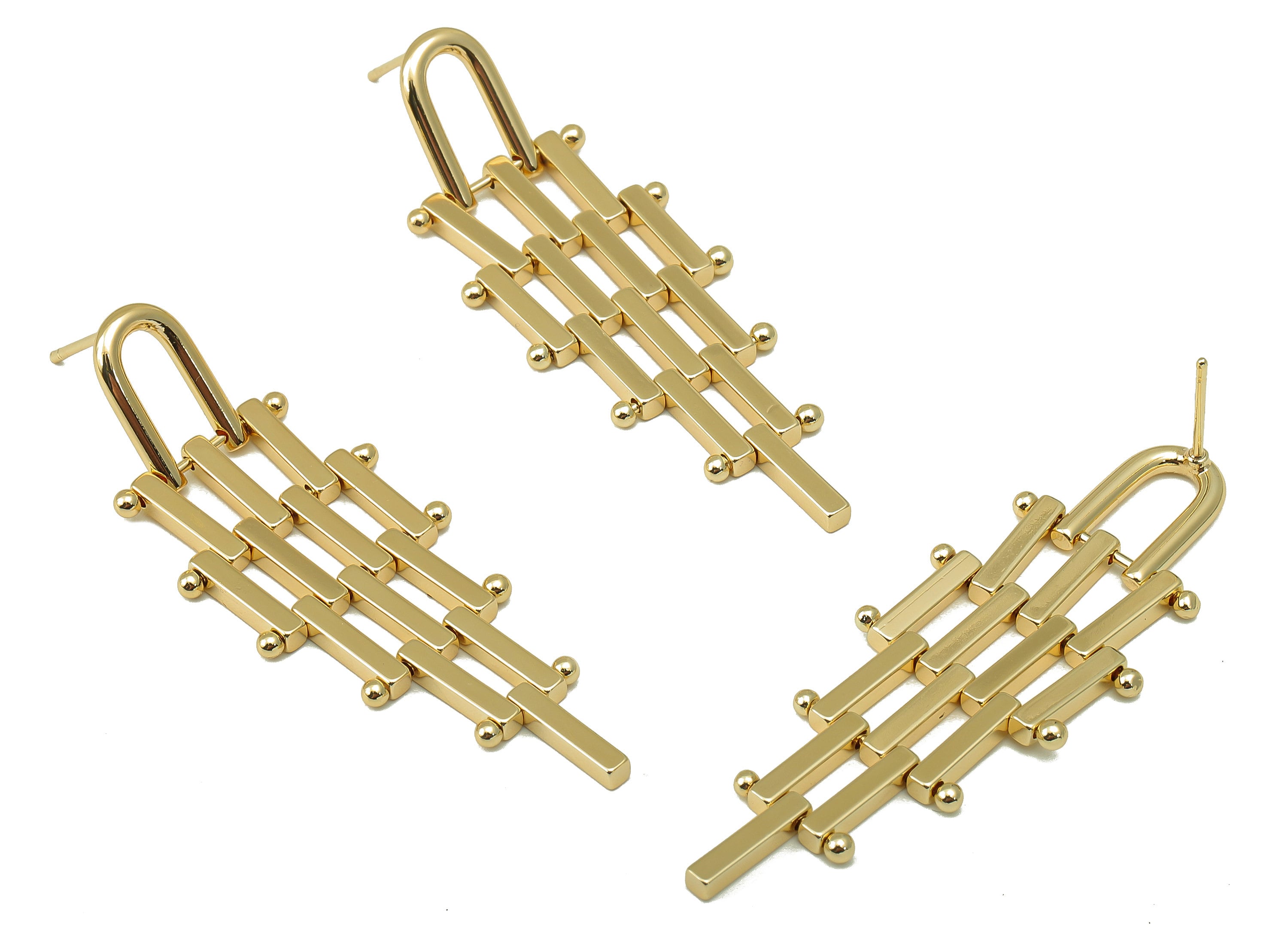 Brass Rectangle Bar Stud Earring - Brass Bar Earring Post - Gold Geometry Bar Earring Post - 18K Real Gold Plating -54x18x2mm- RGP6112 - DOMEDBAZAAR