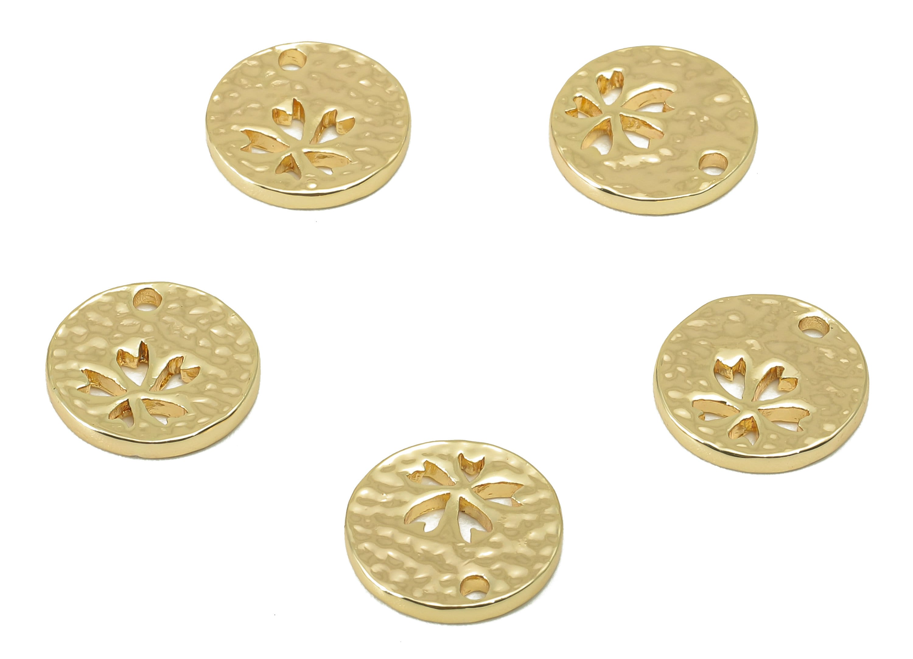Brass Round Earring Charm - Brass Hammered Flower Charm - Mini Botanical Pendant -DIY Finding - 18K Real Gold Plated -11x11x1.31mm- RGP5966 - DOMEDBAZAAR