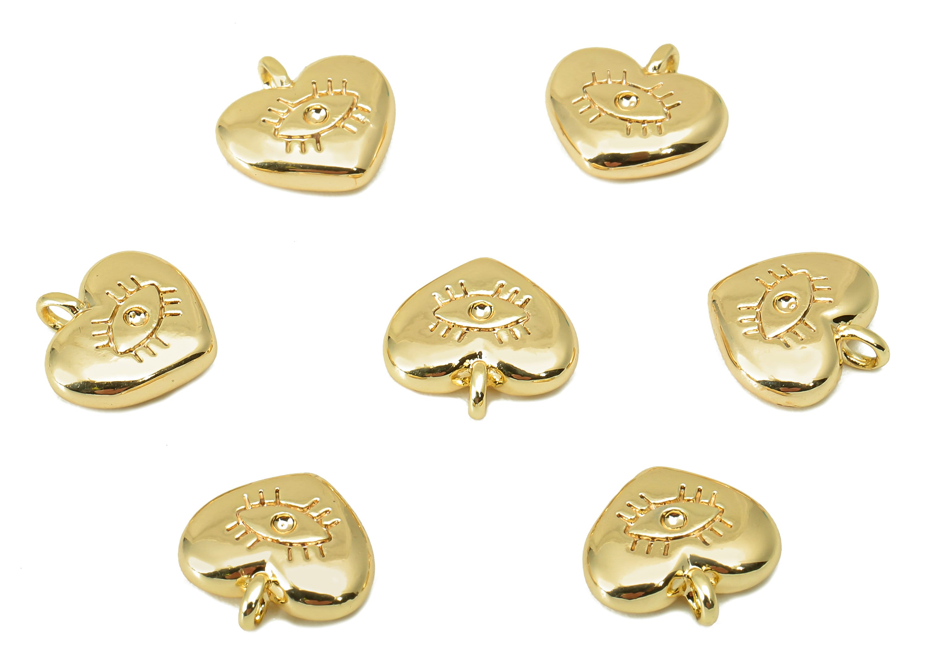 Brass Heart Earring Charm - Brass Cubic Heart Charm - Eye Heart Pendant - DIY Finding - 18K Real Gold Plated -9.94x 10.14x 2.94mm- RGP5973 - DOMEDBAZAAR