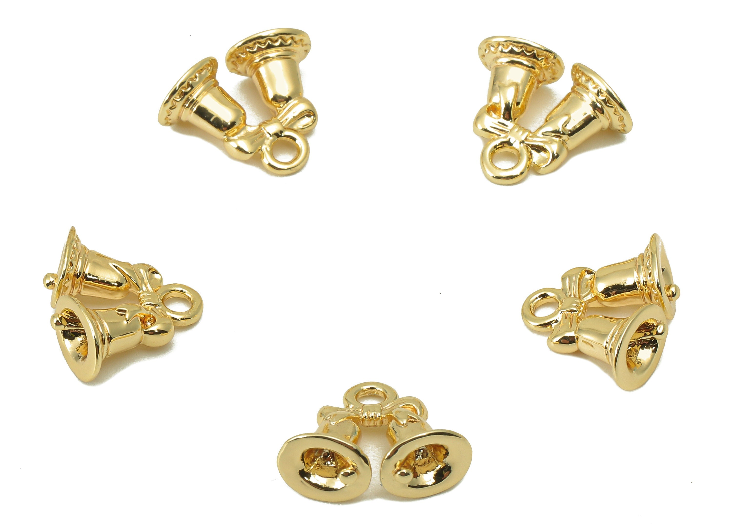 Brass Bell Earring Charm - Brass Butterfly Bow Ring Charm - Brass Double Bell Pendant - 18K Real Gold Plated - 10.88x12.78x 2.98mm- RGP5978 - DOMEDBAZAAR