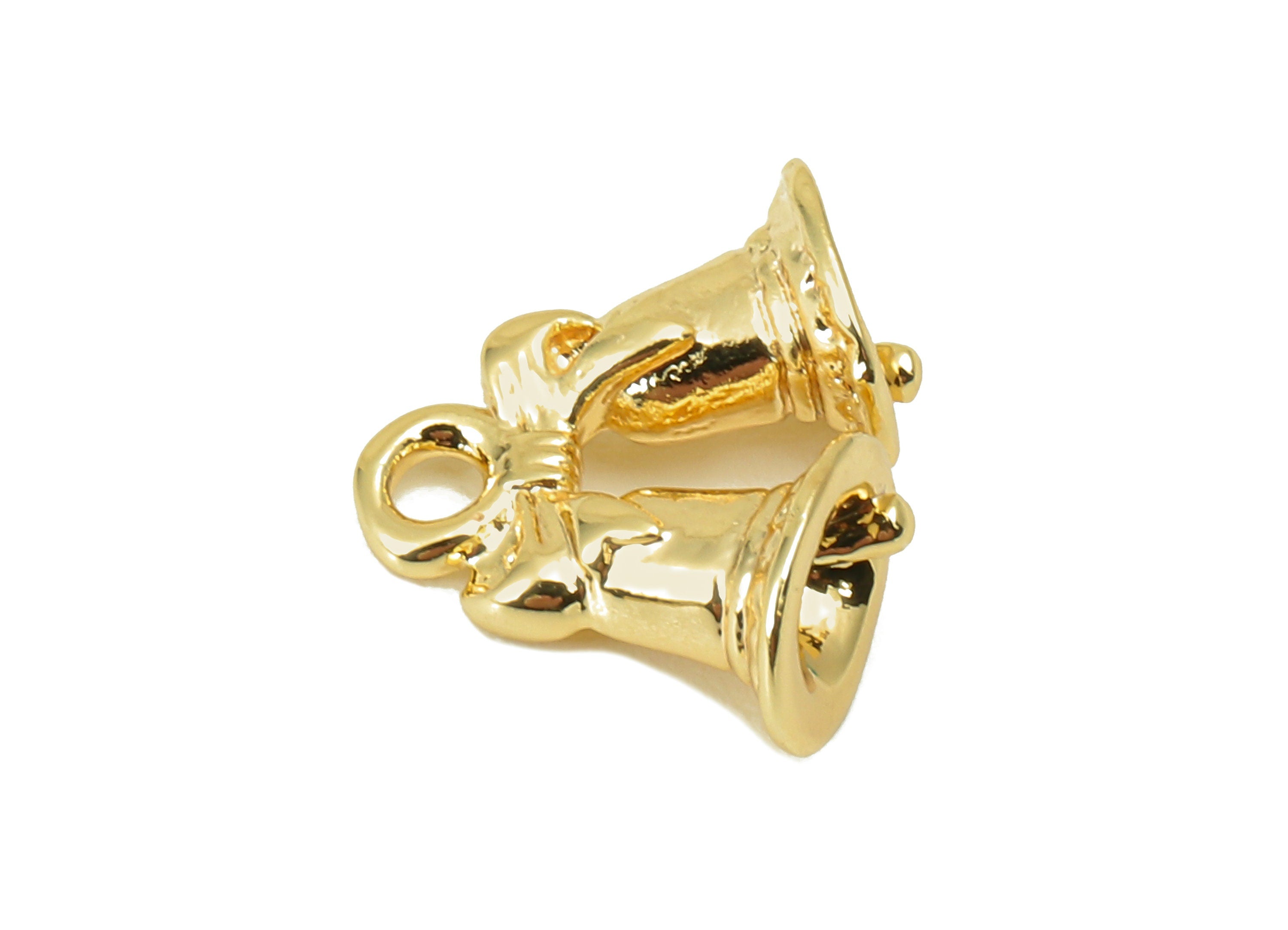 Brass Bell Earring Charm - Brass Butterfly Bow Ring Charm - Brass Double Bell Pendant - 18K Real Gold Plated - 10.88x12.78x 2.98mm- RGP5978 - DOMEDBAZAAR