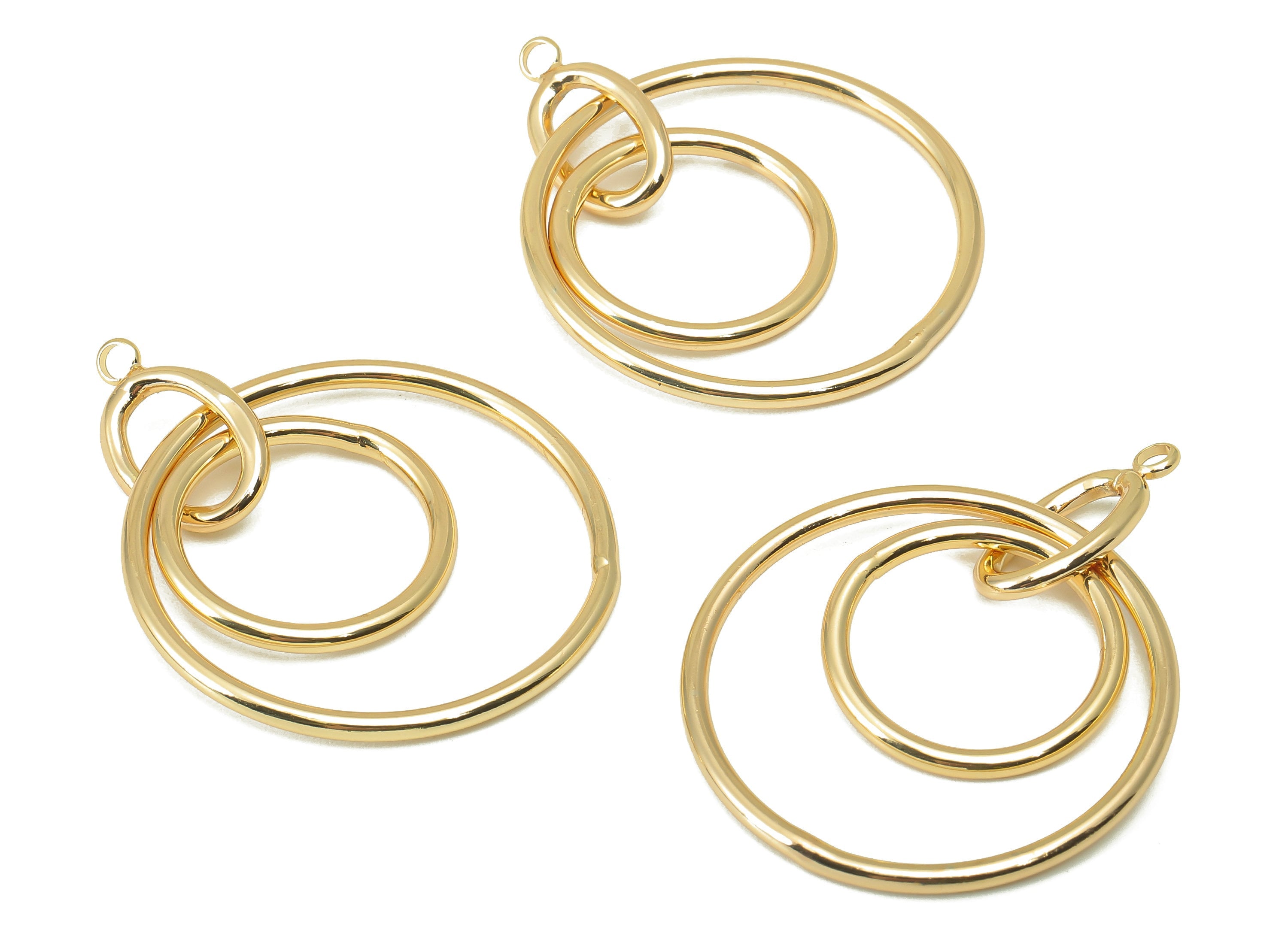 Brass Round Earring Charm - Brass Double Circle Charm - Round Links Pendant - For Necklace - 18K Real Gold Plated -46x33.68x1.96mm- RGP6017 - DOMEDBAZAAR