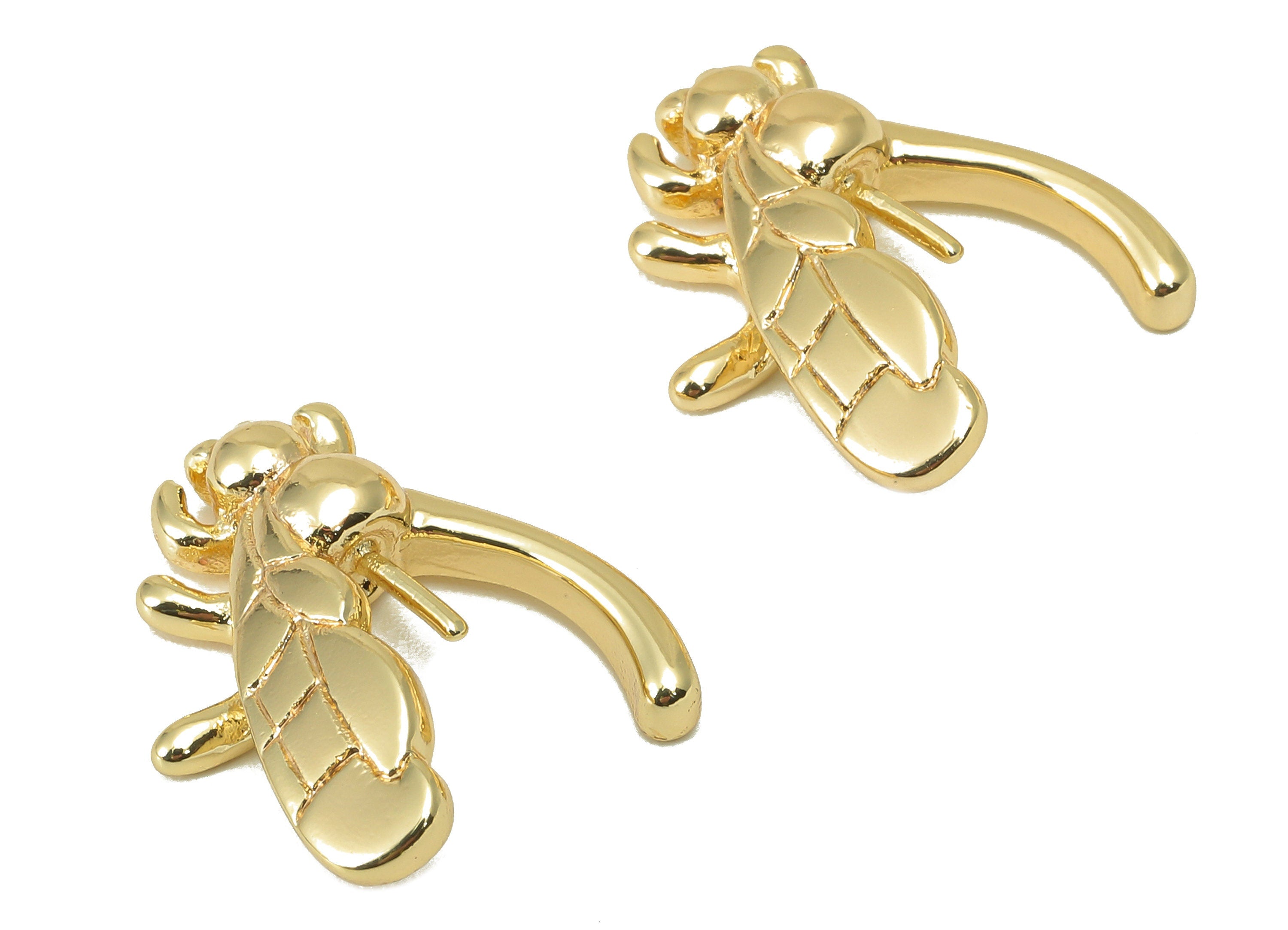 Brass Fly Earring Charm - Brass Insect Charm For Pearl - Brass Animal Charm - Jewelry Making - 18K Real Gold Plated -20x18.4x4.88mm- RGP6020 - DOMEDBAZAAR