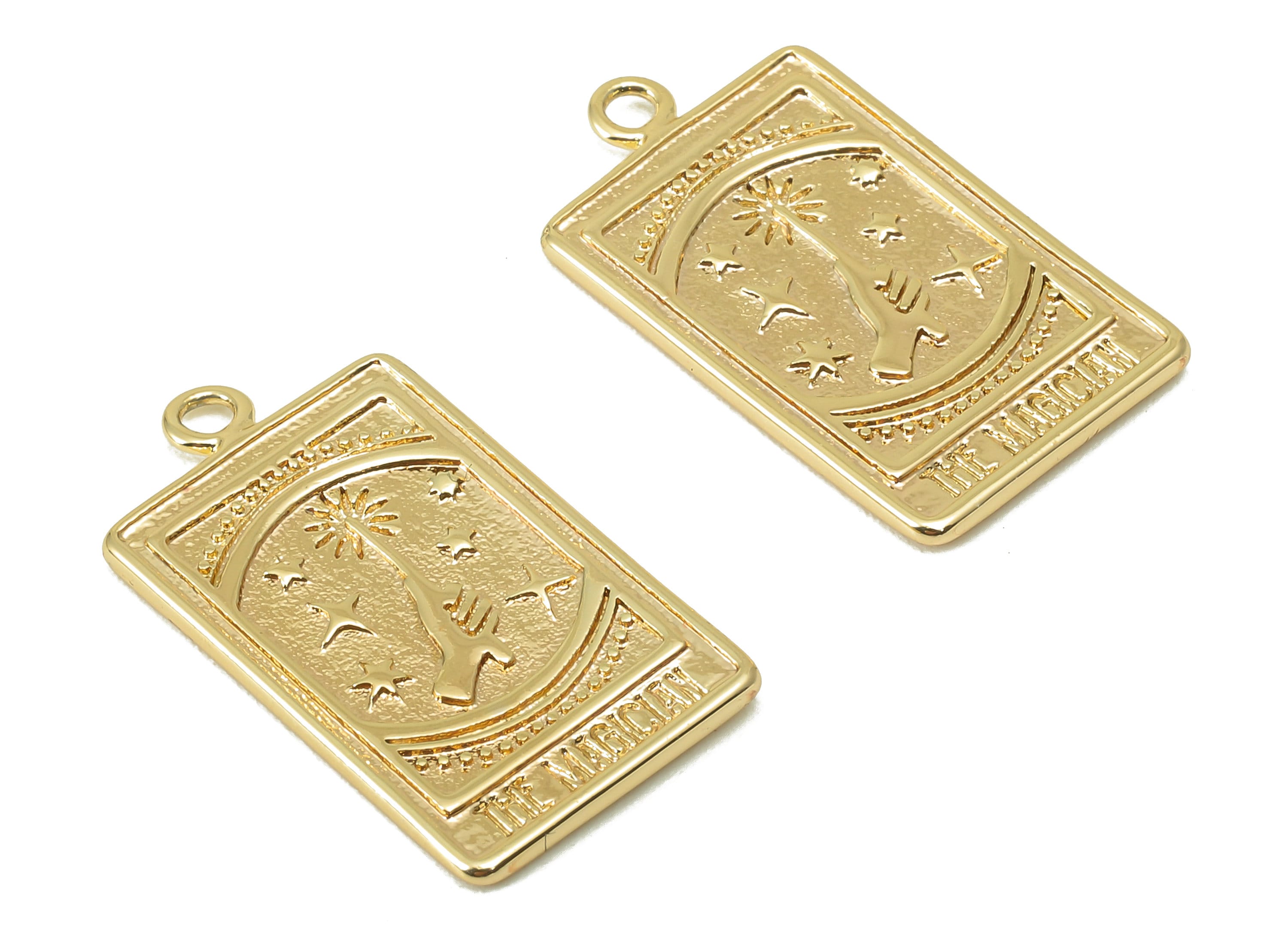 Brass Rectangle Earring Charm - Brass Textured Magic Charm - Magic Stick Pendant - For Necklace - 18K Real Gold Plated -24x19x3mm- RGP6030 - DOMEDBAZAAR