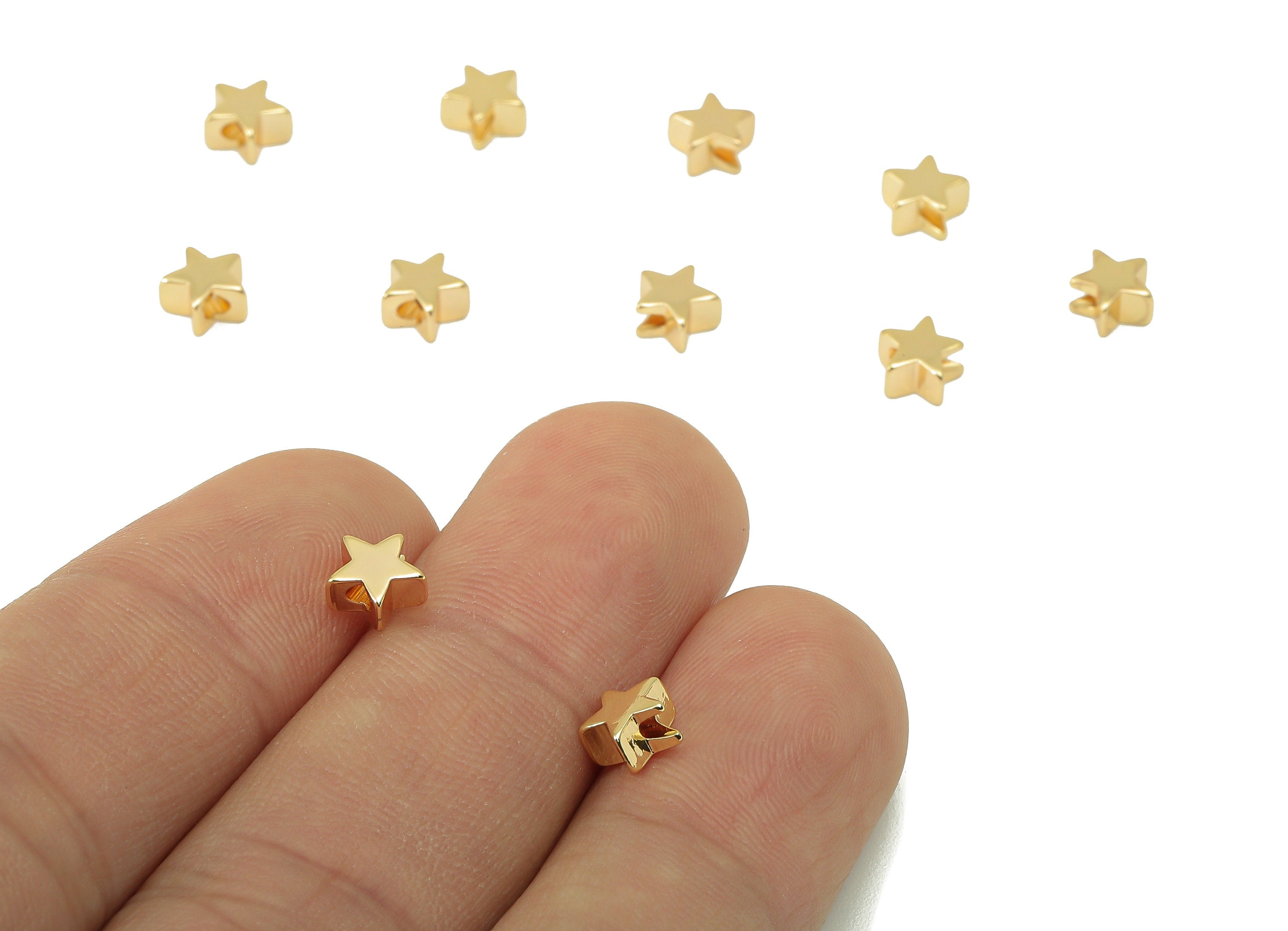 Brass Star Spacer Bead -Brass Cubic Star Charm -Brass Semi Star Pendant- For Necklace - 18K Real Gold Plated - 5.46x5.46x 3.17mm-RGP6049 - DOMEDBAZAAR