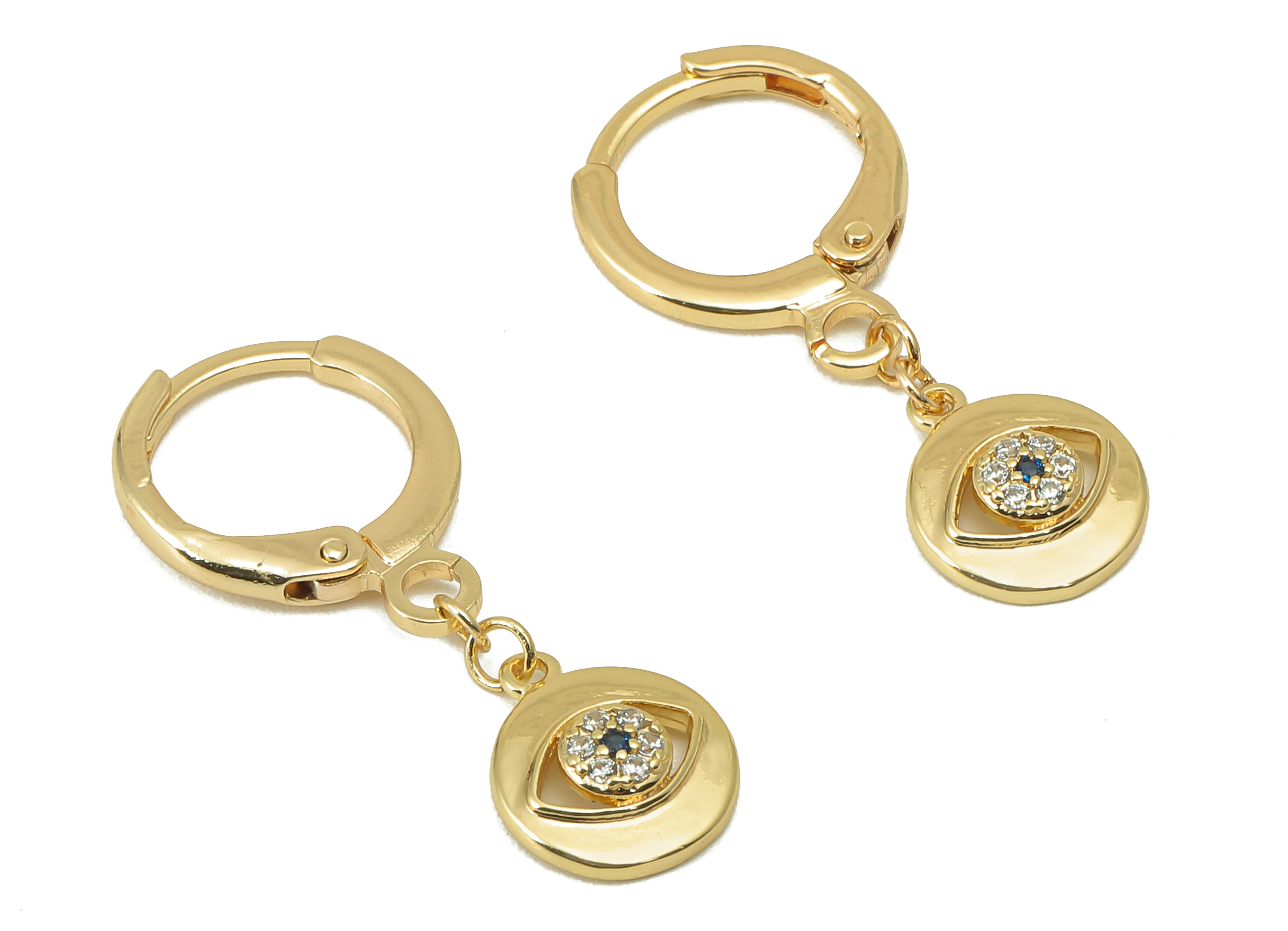 Brass Clasp Earring Charm - Brass Cubic Zirconia Huggie Hoop Clasp - CZ Lever back Round Eye Clasp - 18K Real Gold Plated -27x11x2mm-RGP6058 - DOMEDBAZAAR