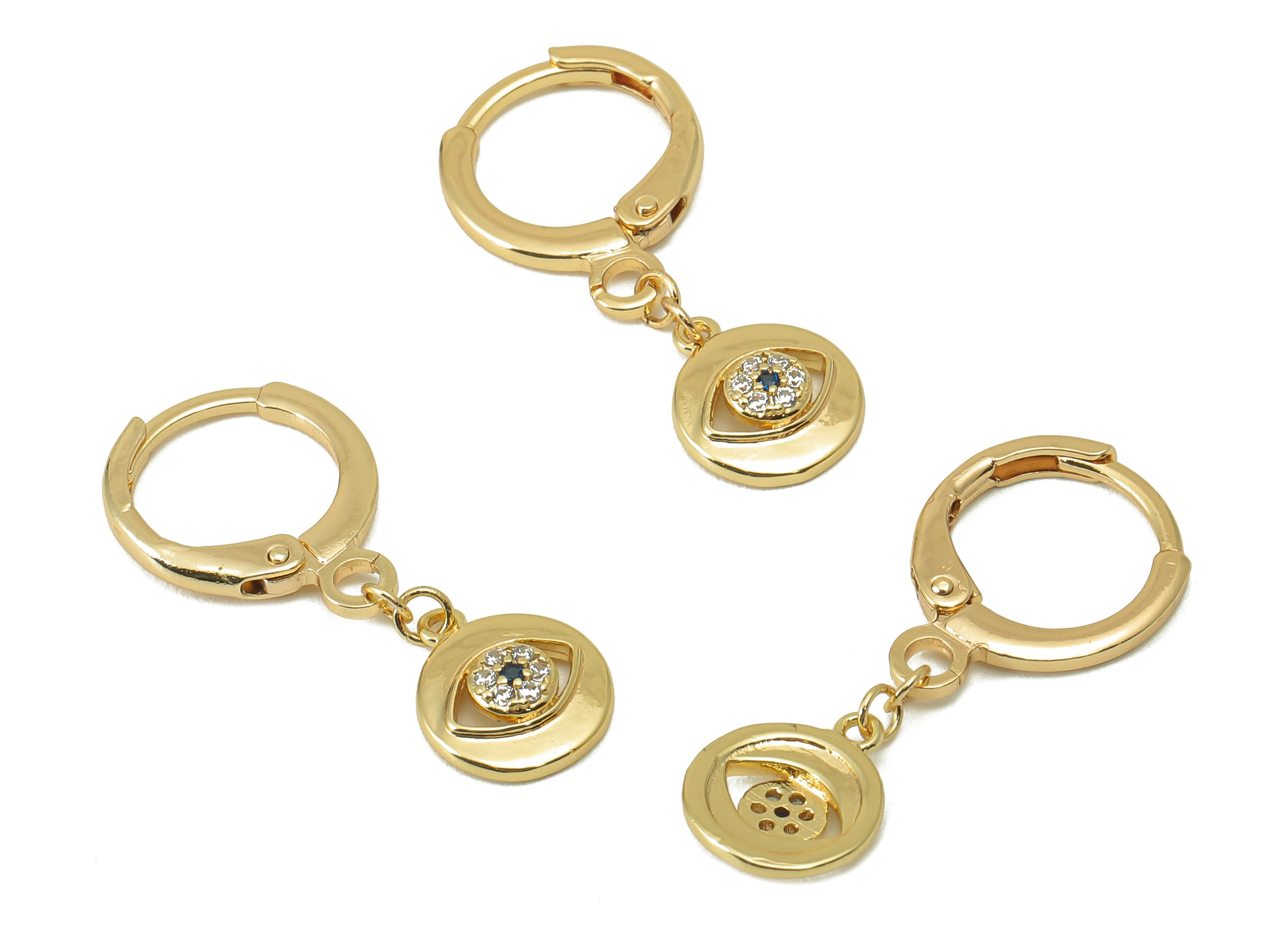 Brass Clasp Earring Charm - Brass Cubic Zirconia Huggie Hoop Clasp - CZ Lever back Round Eye Clasp - 18K Real Gold Plated -27x11x2mm-RGP6058 - DOMEDBAZAAR