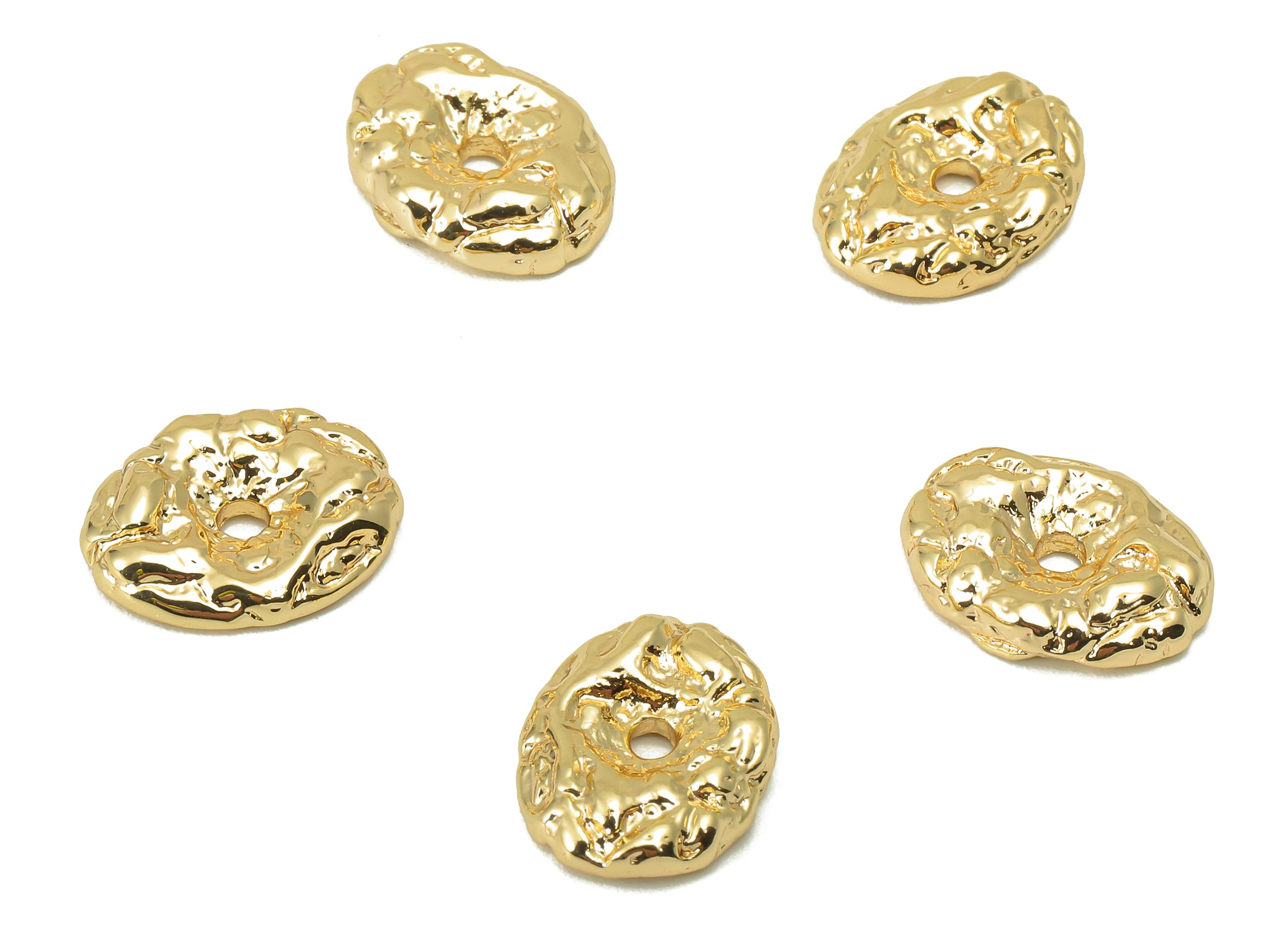 Brass Ellipse Spacer Bead - Brass Cubic Textured Charm -Brass Textured Pendant - For Necklace - 18K Real Gold Plated - 14x11x 3.25mm-RGP6075 - DOMEDBAZAAR