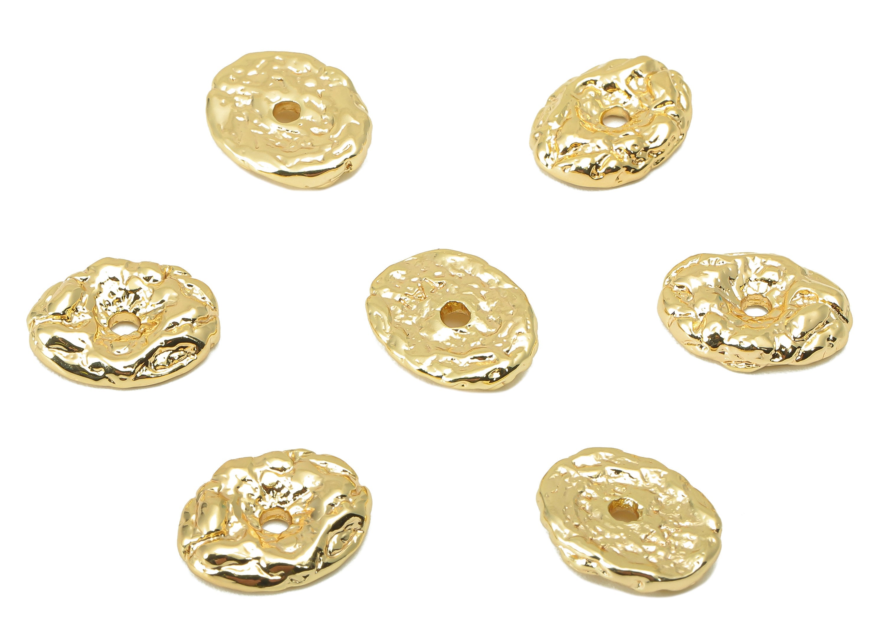 Brass Ellipse Spacer Bead - Brass Cubic Textured Charm -Brass Textured Pendant - For Necklace - 18K Real Gold Plated - 14x11x 3.25mm-RGP6075 - DOMEDBAZAAR