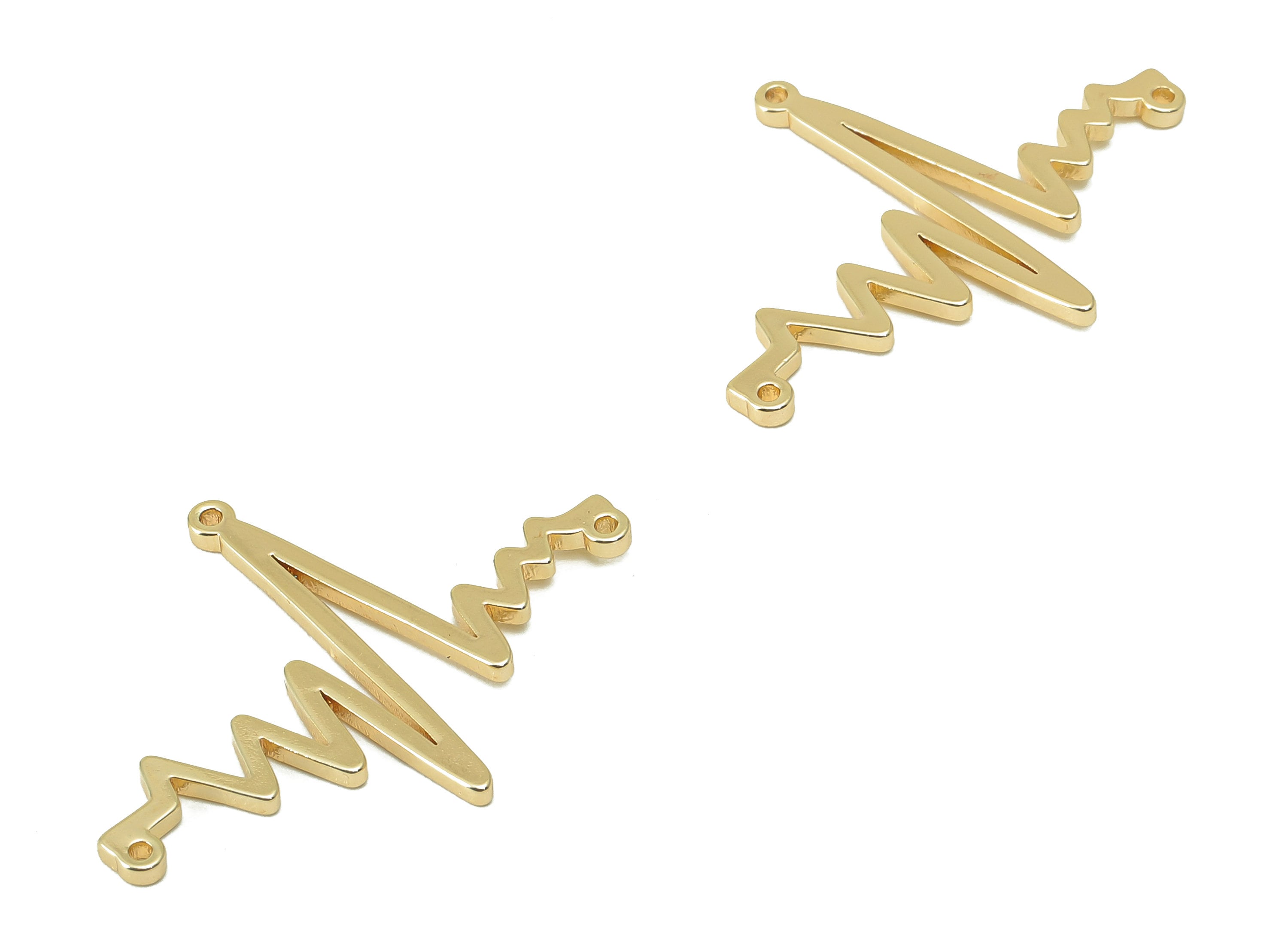 Brass Electrocardiogram Connector - Brass Wavy Pendant - Lightning Charm for Necklace -For Bracelet-18K Real Gold Plated -31x23x1mm- RGP6081 - DOMEDBAZAAR